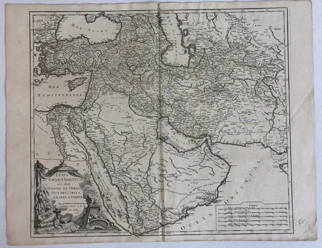 Antique Map: Turkish Empire: Detailed map of the Turkish Empire, extending to the Black Sea, Georgia, the Caspian, Usbekistan, The Indian Ocean, Saudi Arabia, Egypt and the Red Sea. Done by prominent geographer Gilles Robert de V