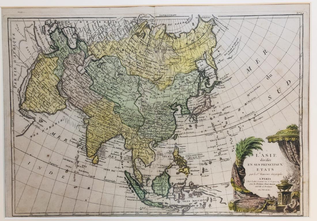 Antique Map: Jean Janvie, L'Asie divisee en ses: Detailed 1762 map of Asia from Jean Janvier's 'Atlas Moderne,' covering the region east of the Mediterranean Sea. Ports and islands are labeled along the coast, and inland areas are highly detailed wi