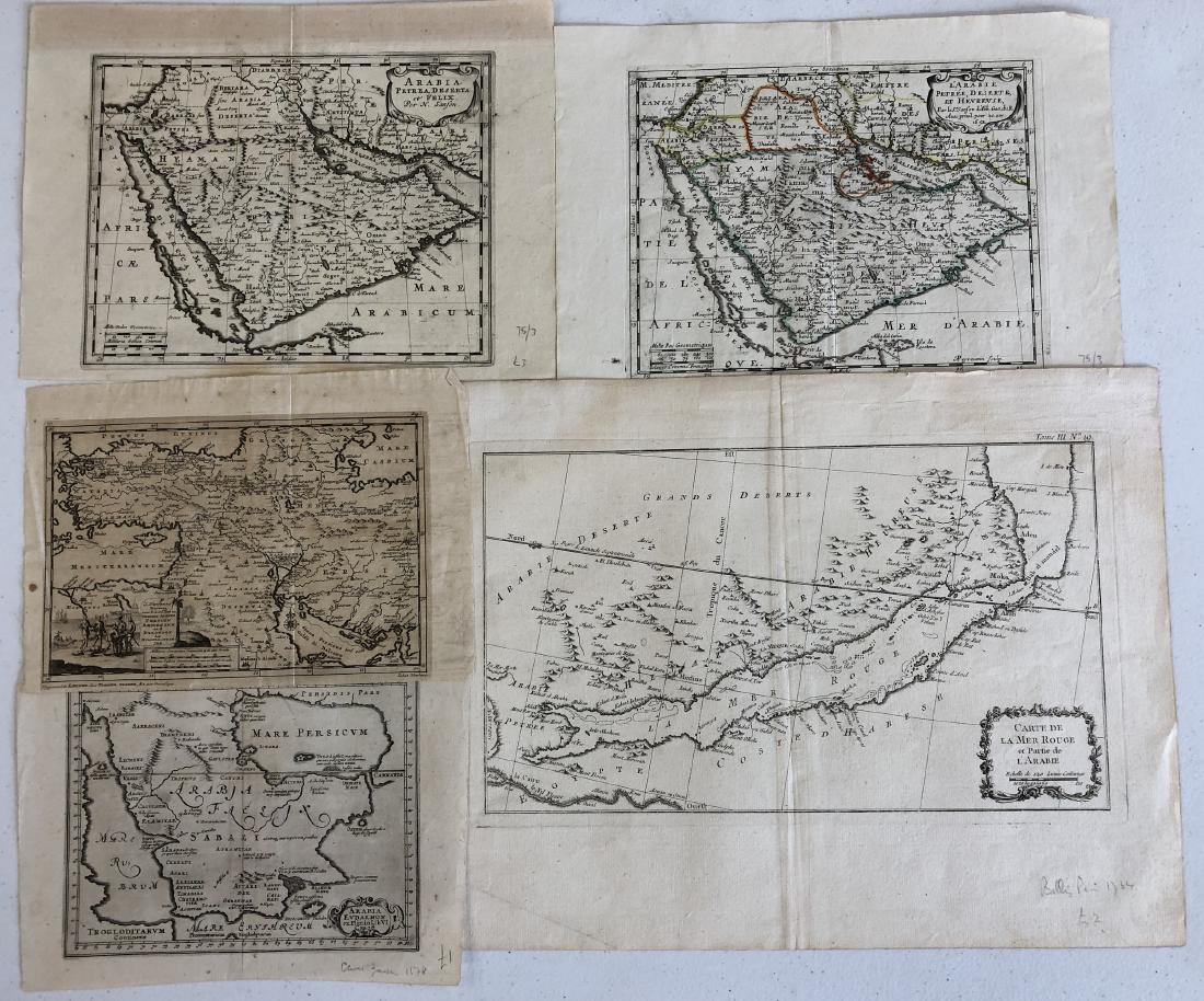 Antique Maps: Collection of Five Map Depicting Various: All unframed. Largest: 14" wd x 8.5" ht.
