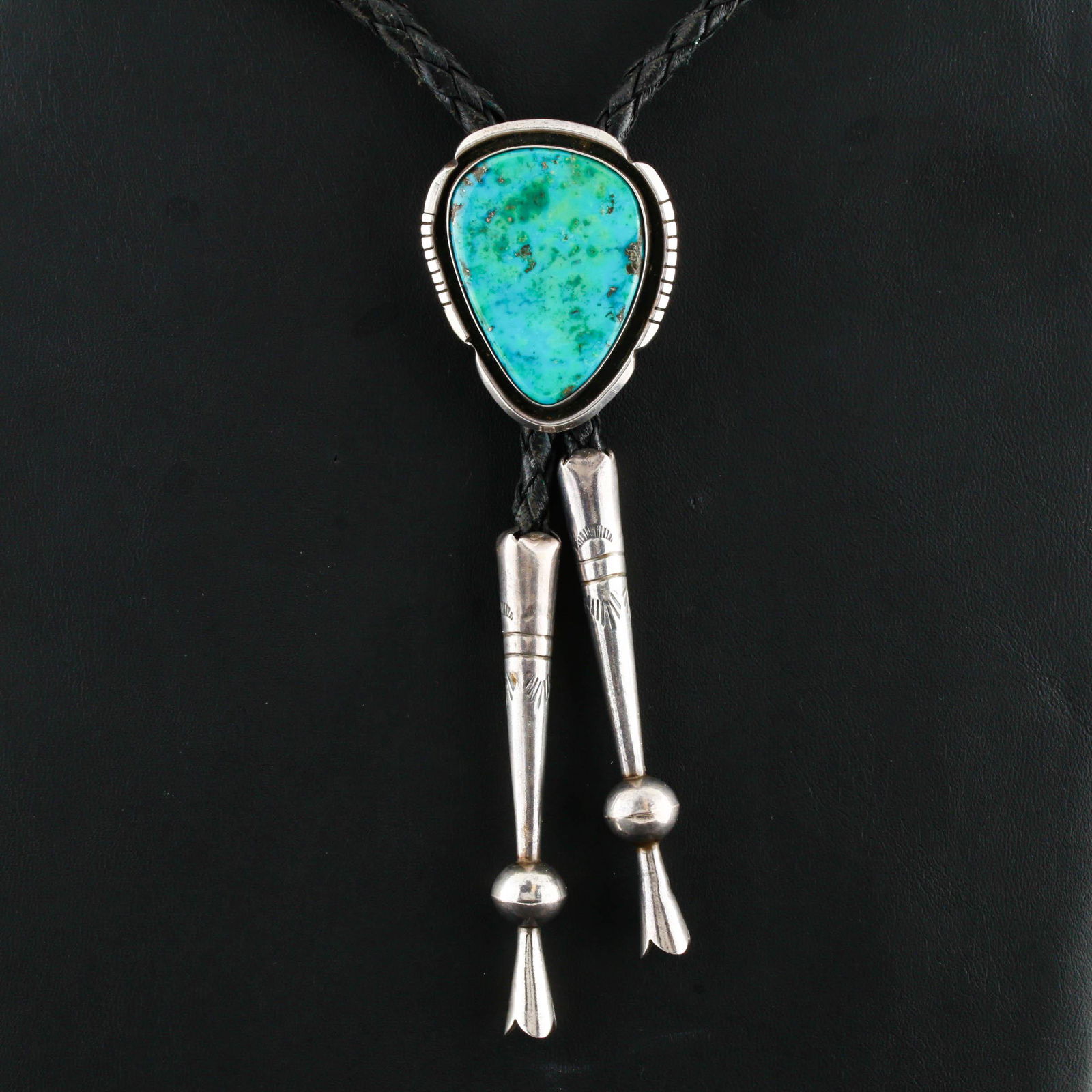 Native American Sterling Silver Turquoise Bolo Tie (1 of 5)