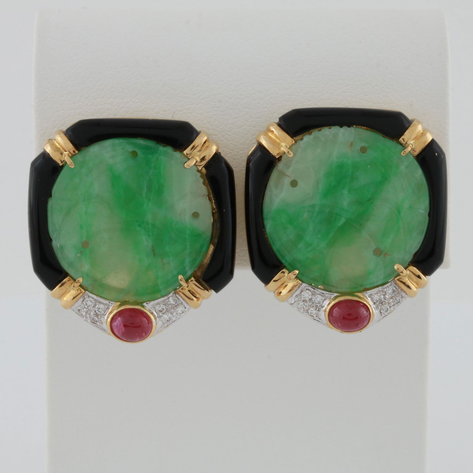 18K Yellow Gold Carved Jade, Onyx, Ruby and Diamond (1 of 5)