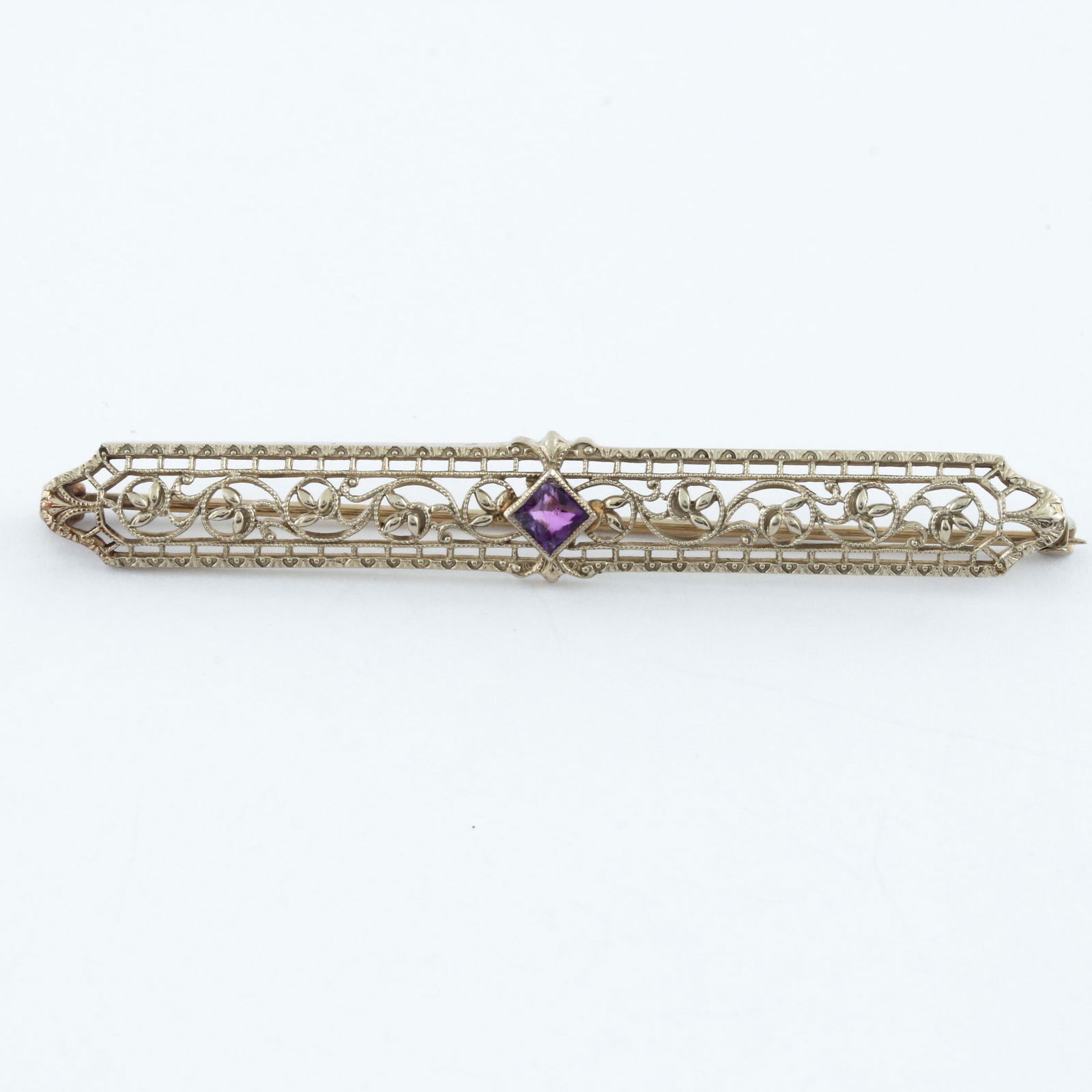 10K White Gold Amethyst Bar Pin (1 of 4)
