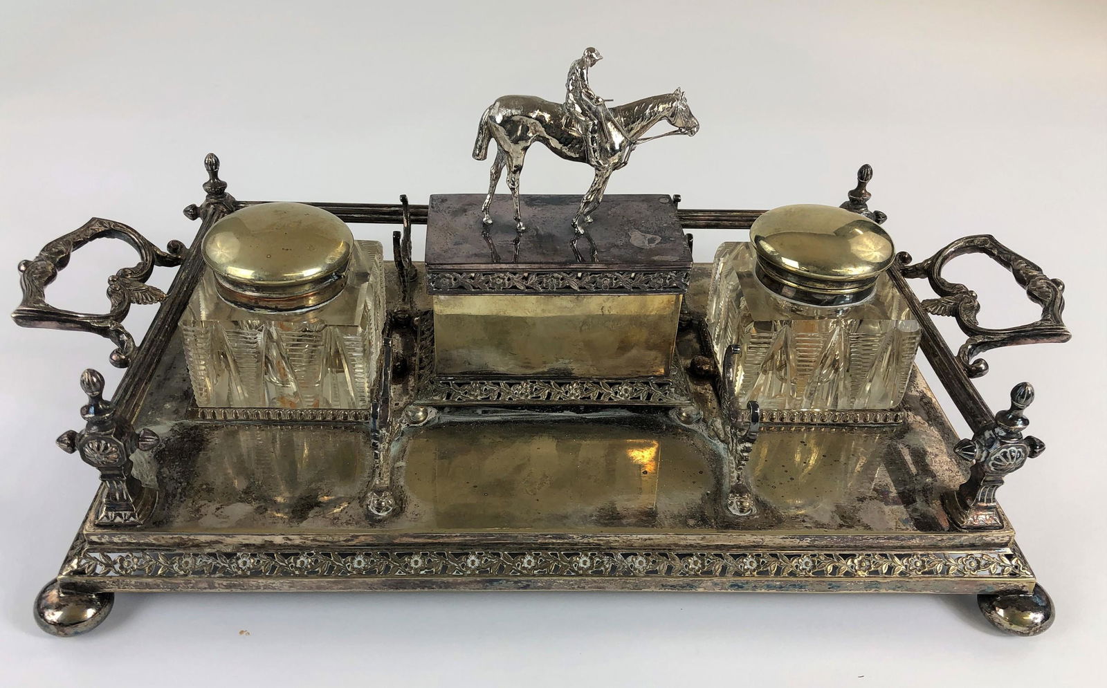 Silver Plated Equestrian Inkwell Set (1 of 3)