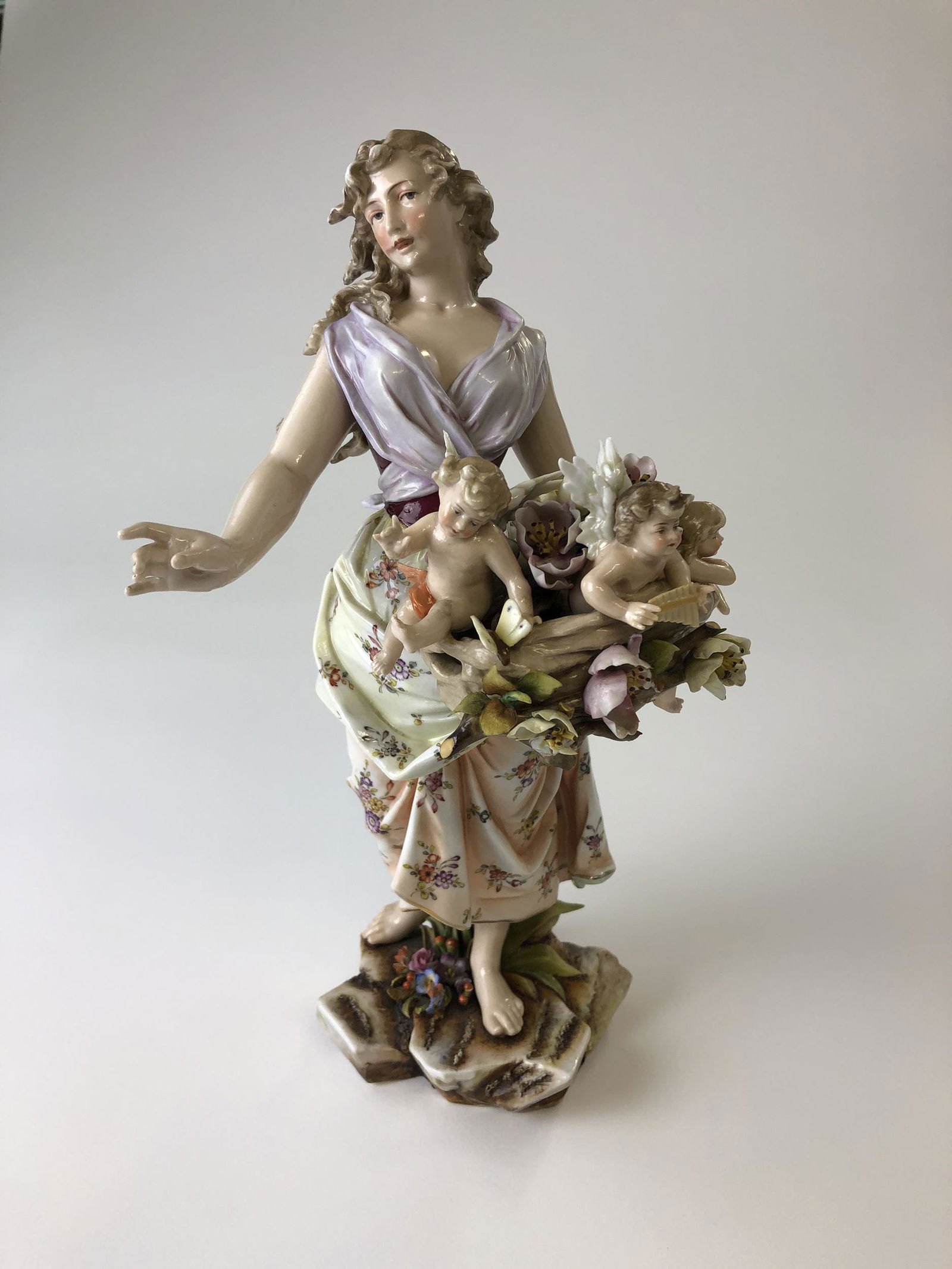 Tall Meissen Figural Group with Woman and Cherubs (1 of 3)