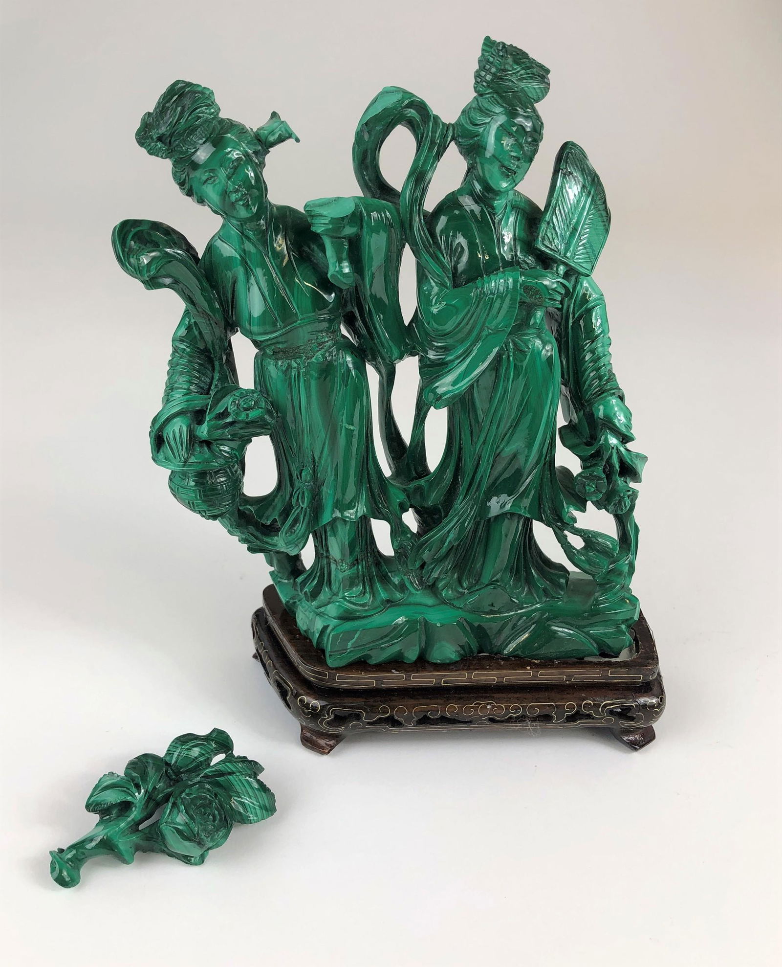 Chinese Malachite Carving of Guanyin on Stand (1 of 2)