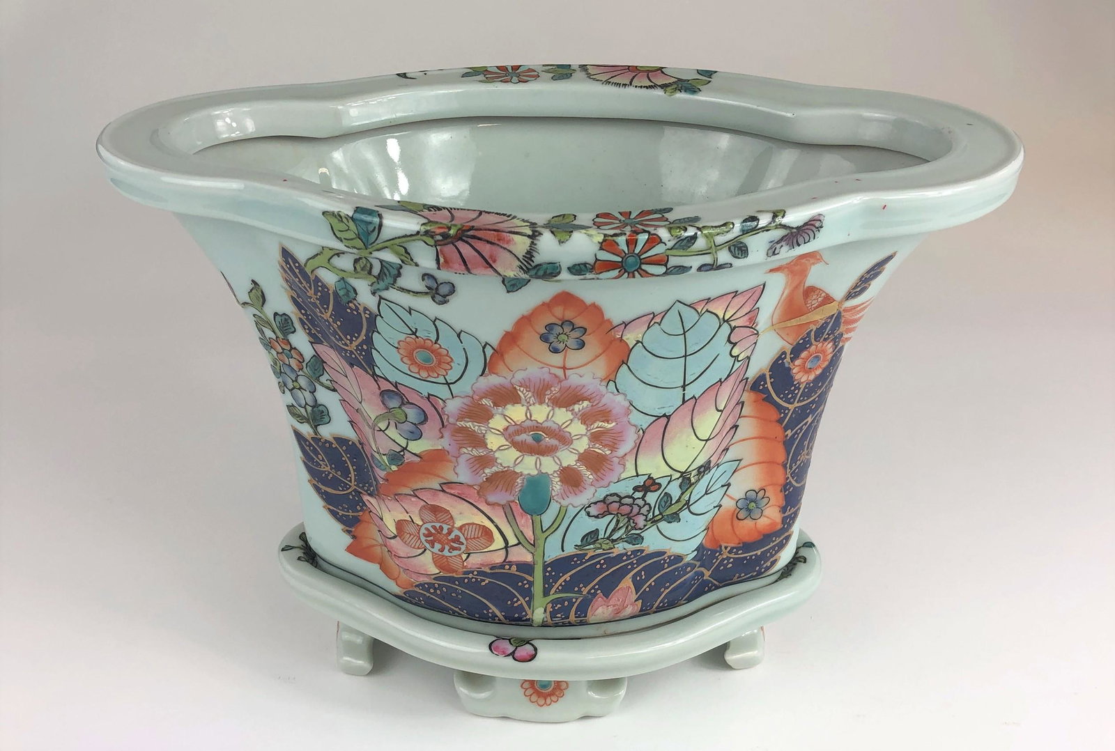 Japanese Imari Planter on Porcelain Stand: 10" ht.