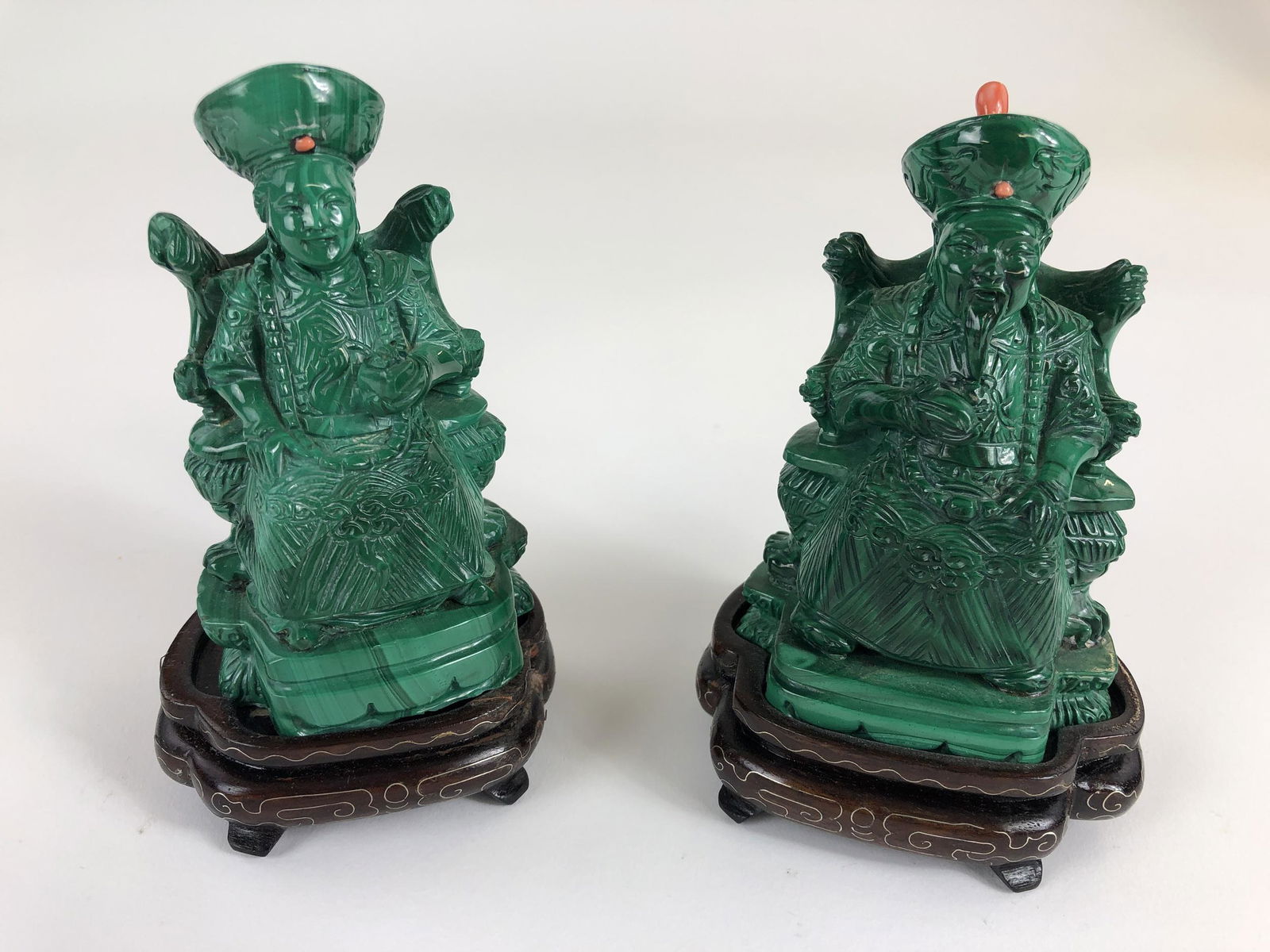 Pair of Chinese Malachite Emperor and Empress Carvings (1 of 2)