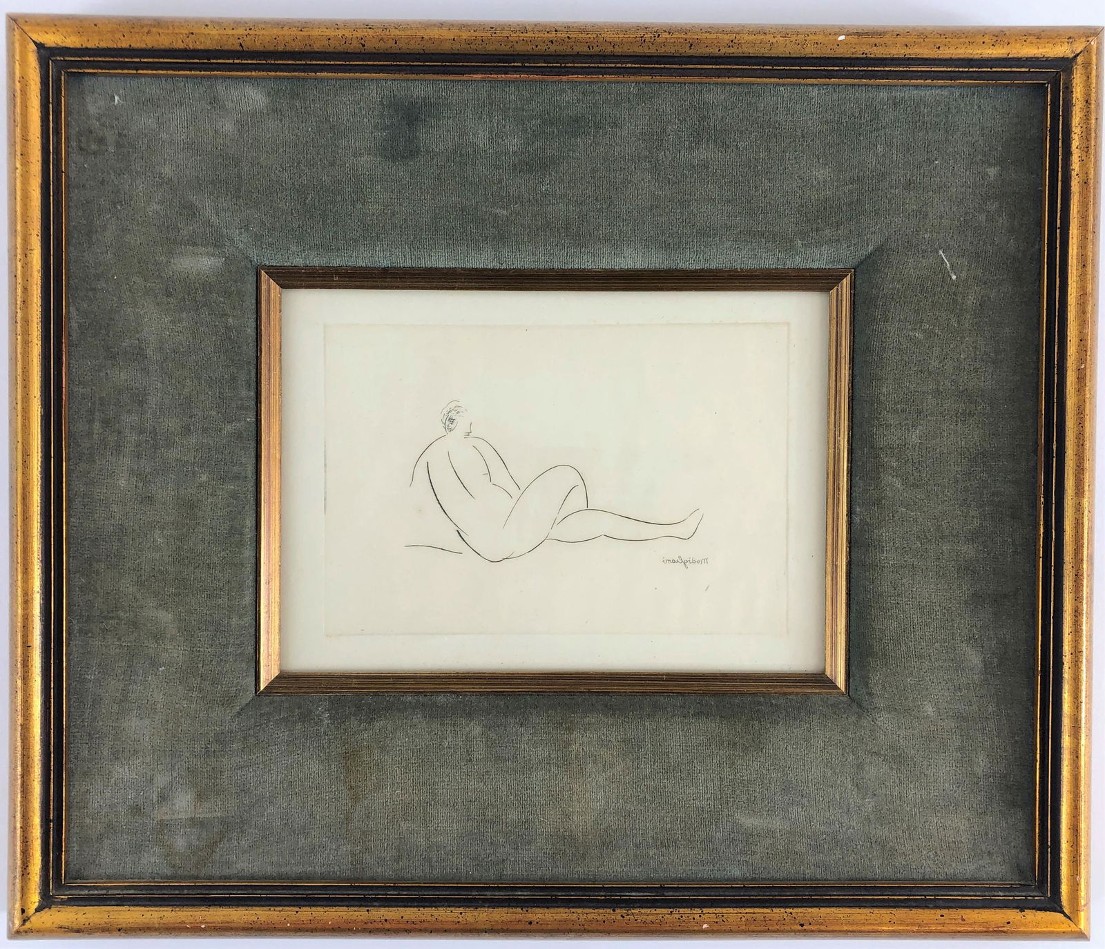 Amadeo Modigliani (1884-1920), Framed Etching,: Framed etching, Reclining Nude, by Amedeo Modigliani (Italian, 1884-1920), signed ''Modigliani'' in reverse lower right, sight: 4''h x 6''w, overall: 11''h x 13''w