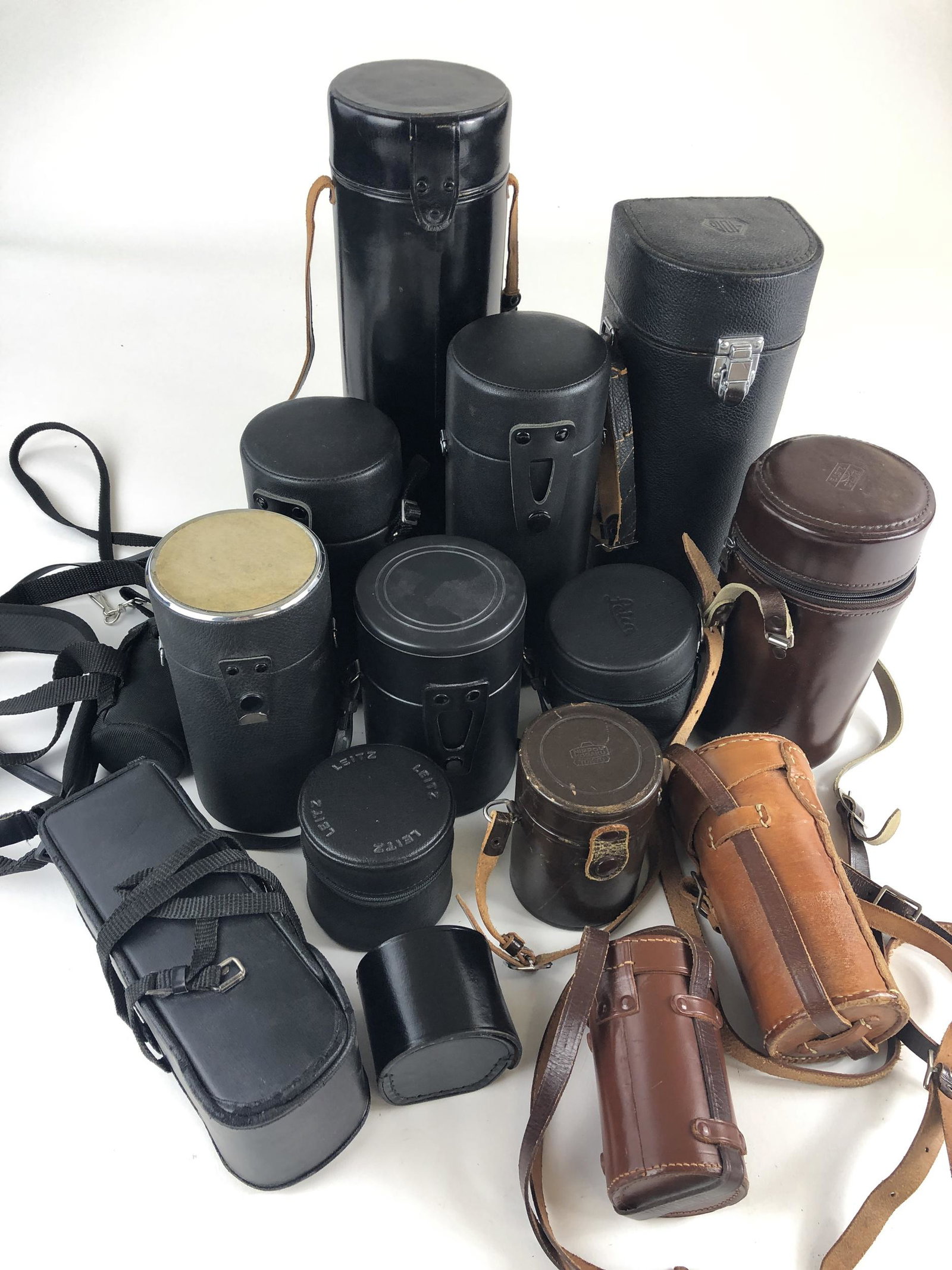 Group of Leica Leather and Other Lens Cases: 14 total