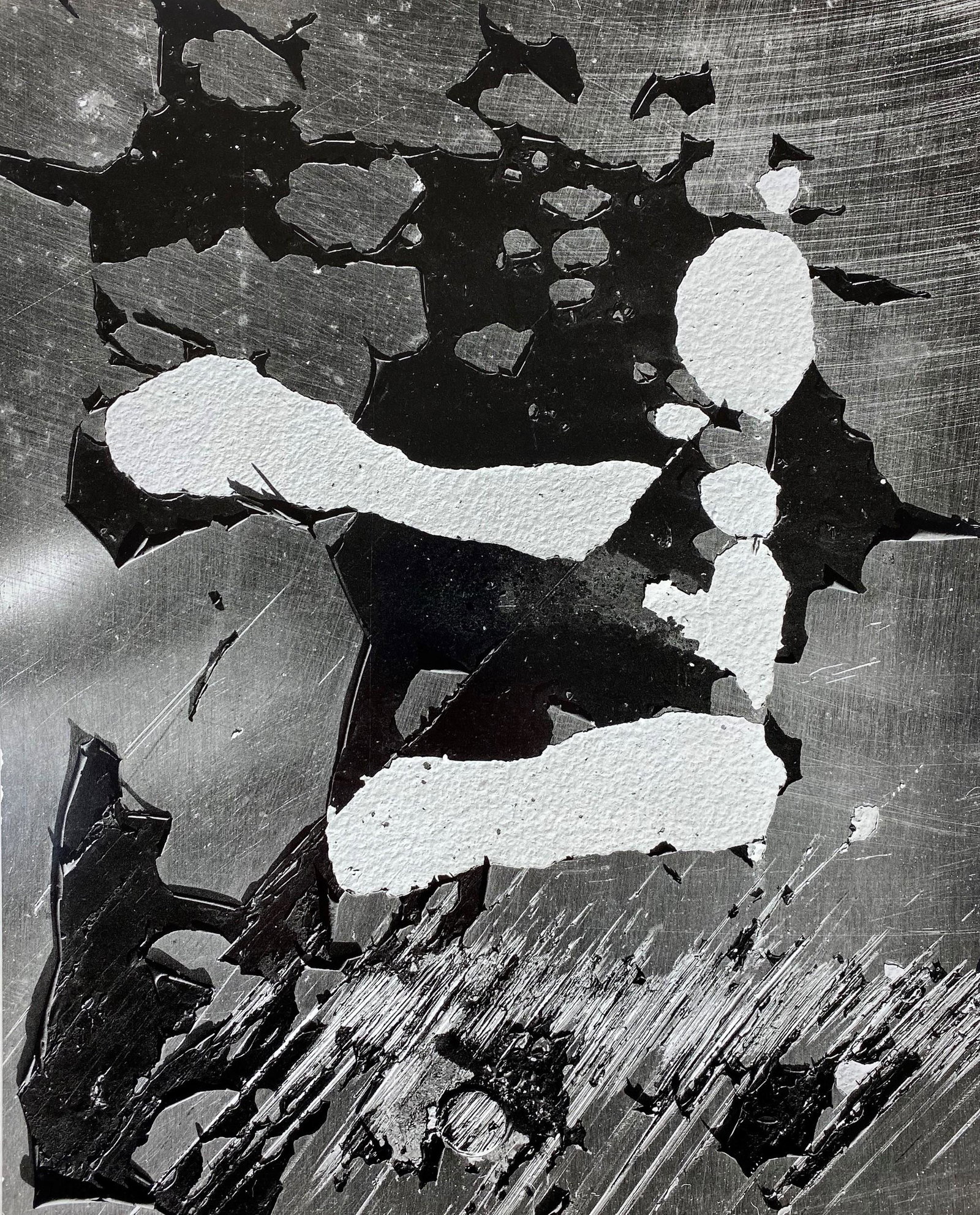 Brett Weston (1911-1993), "Rust and Paint": One silver gelatin print, "Rust and Paint", 1963, matted and with stamp to verso reading "Portfolio print #9". Measuring 13" x 10.5".