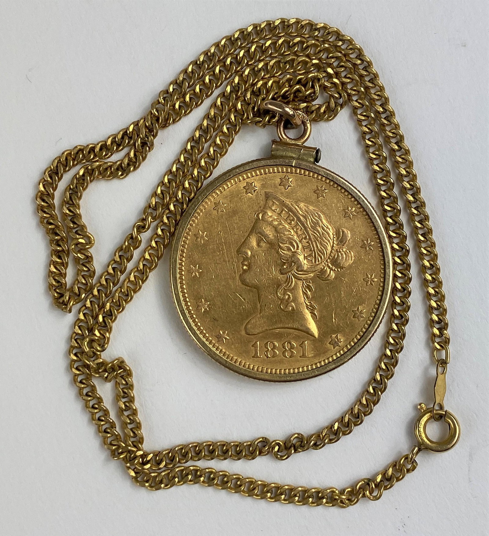 1881-S Liberty Head Ten Dollar Gold Coin with Chain: Loose.