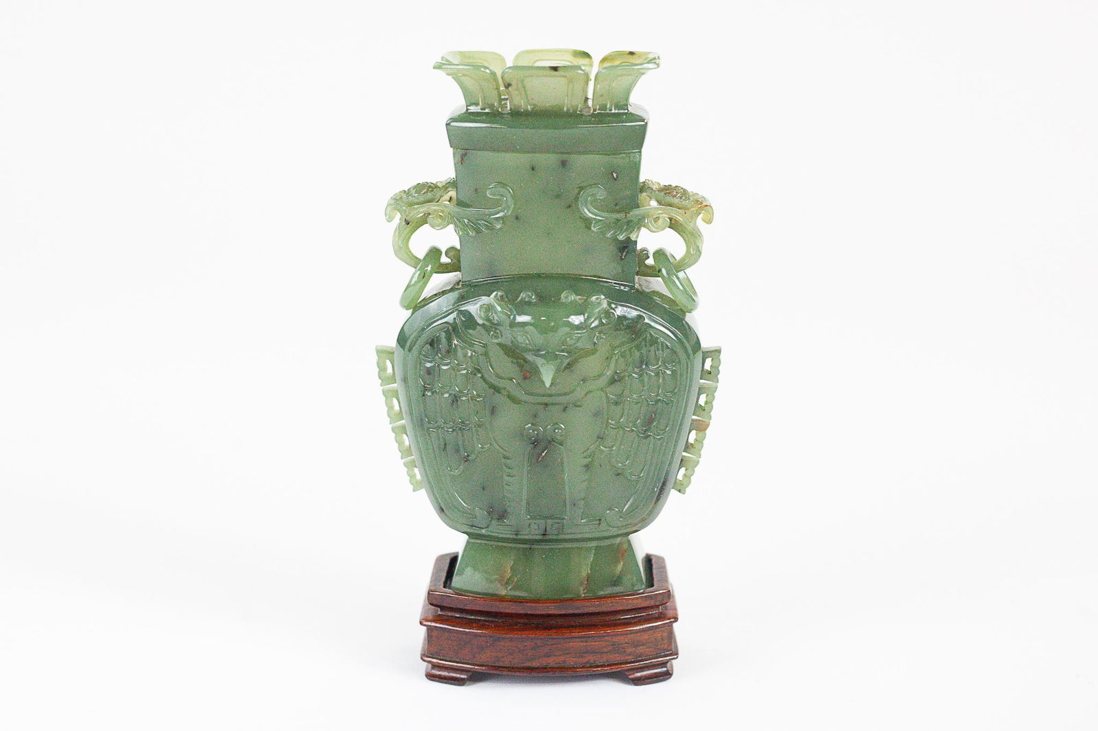 Chinese Spinach Jade Carved Vase and Cover (1 of 3)