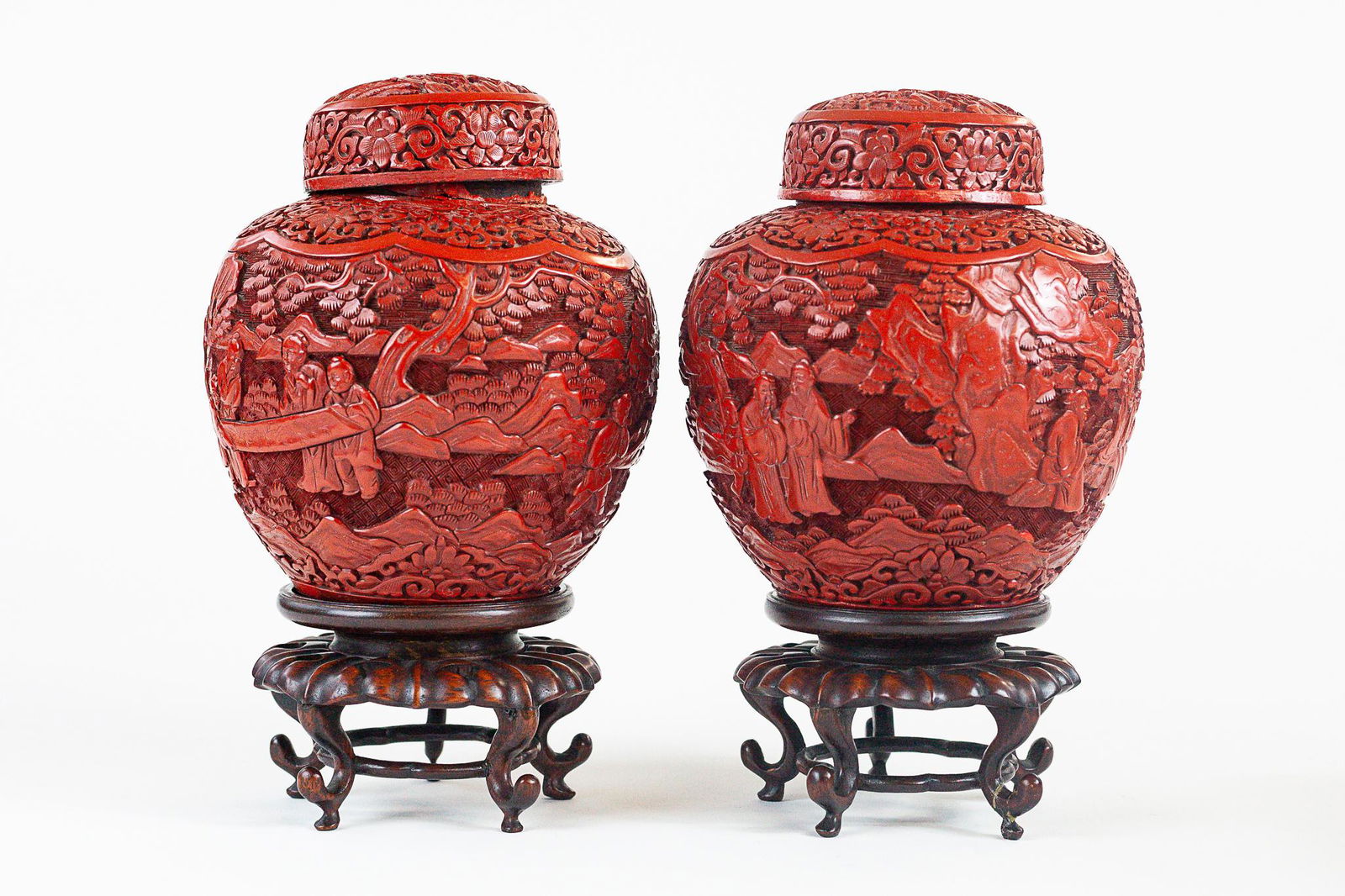 Pair of Chinese Cinnabar Covered Ginger Jars (1 of 7)