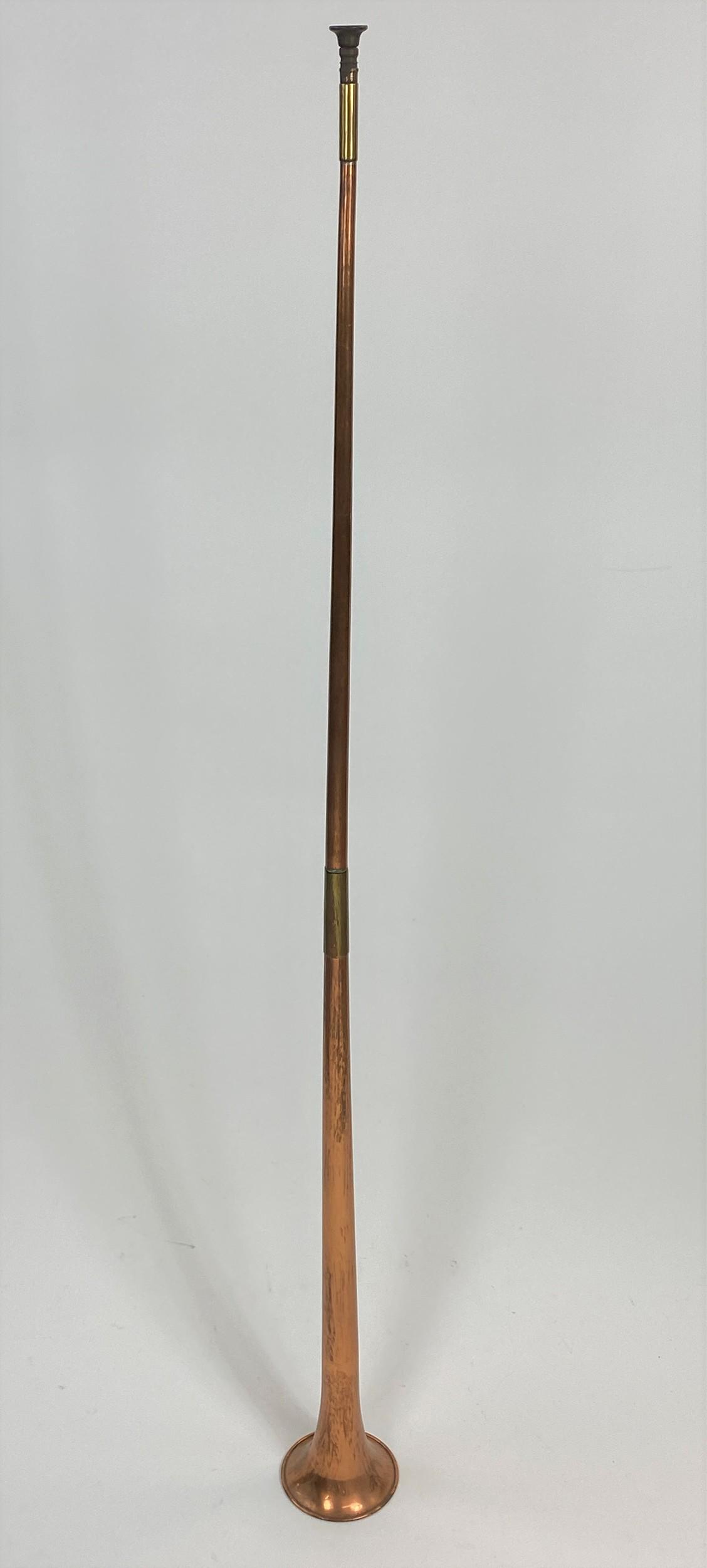 19th Century Copper and Brass Stage Coach Horn: Tarnished brass; lg. 49.5"