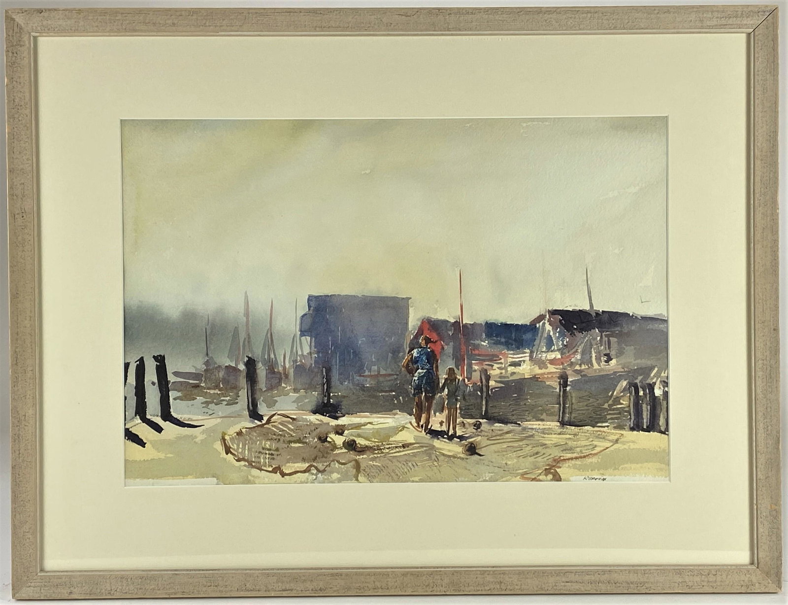 "Viewing the Docks" by Reginald Grooms (Cincinnati,: Watercolor on paper, signed l.r.; 14" x 21" (sight), 23" x 29.5" (framed).
