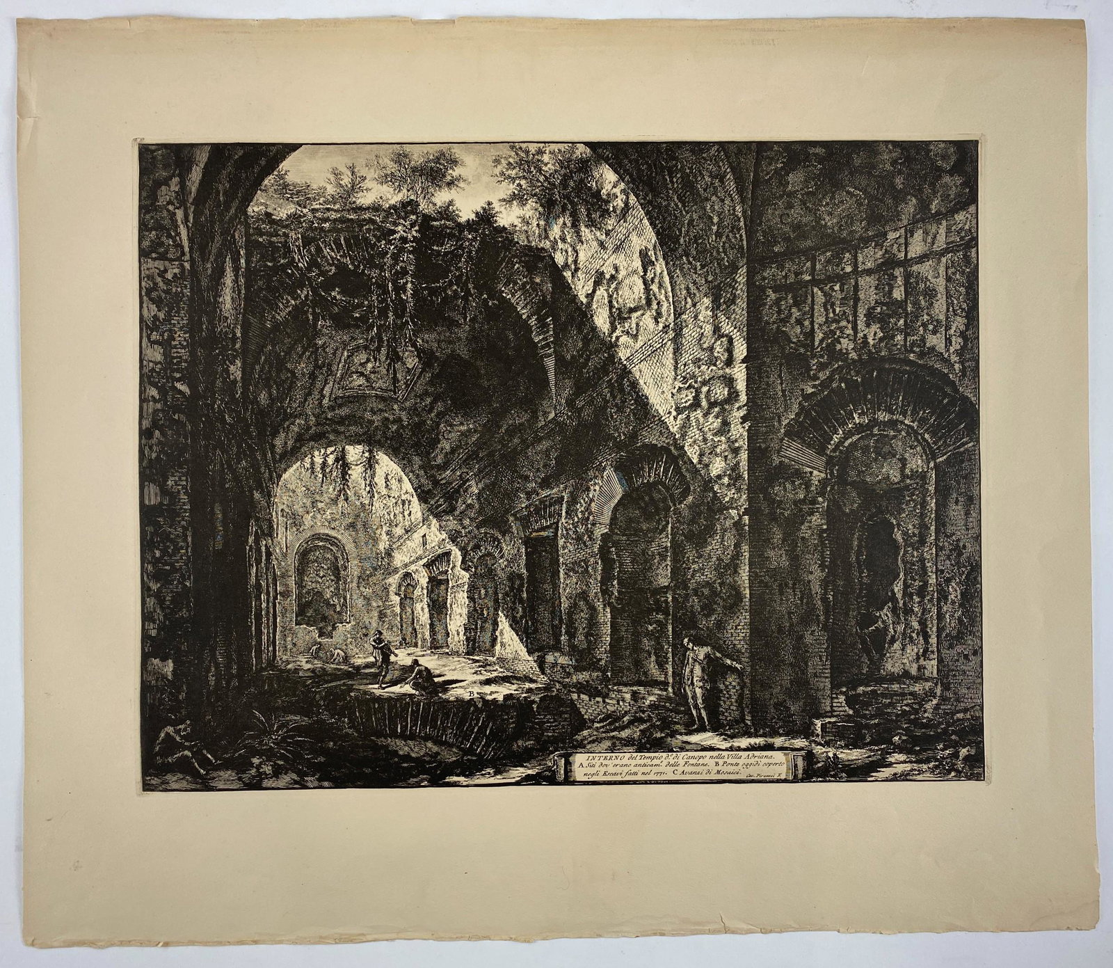 Giovanni Battista Piranesi (Italian 1720-1778),: Plate size: 17.5" x 23", an intaglio impression, though it is not lifetime, and appears posthumous, most likely a plate from the late 19th century. Collection of Paul Paletti, Louisville, KY