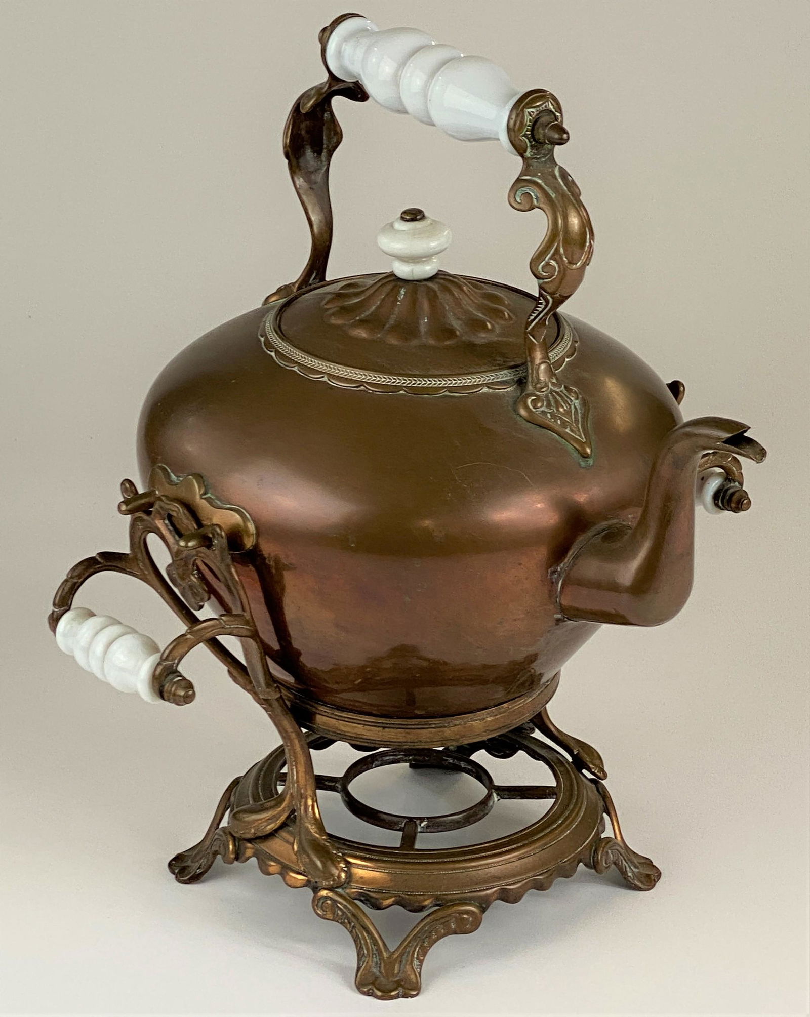 A Large Brass Tea Kettle with Footed Base (1 of 3)