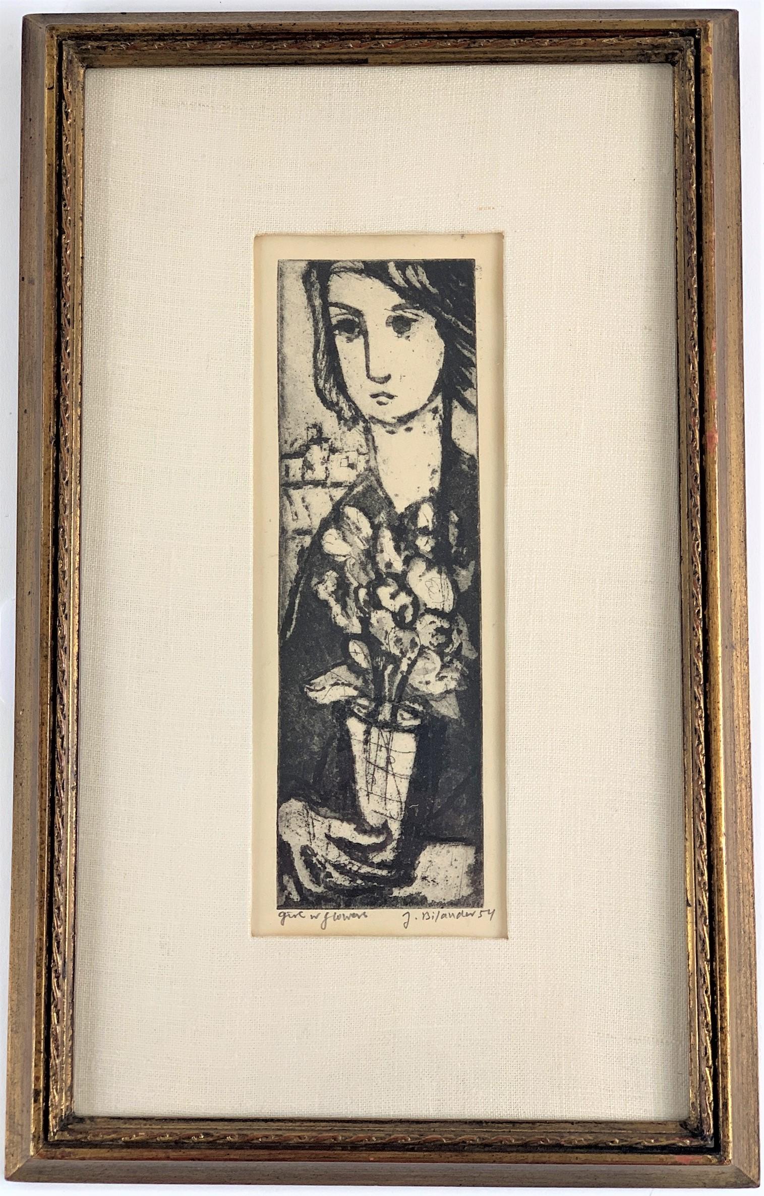 Jack Bilander Aquatint "Girl with Flowers" (1 of 1)
