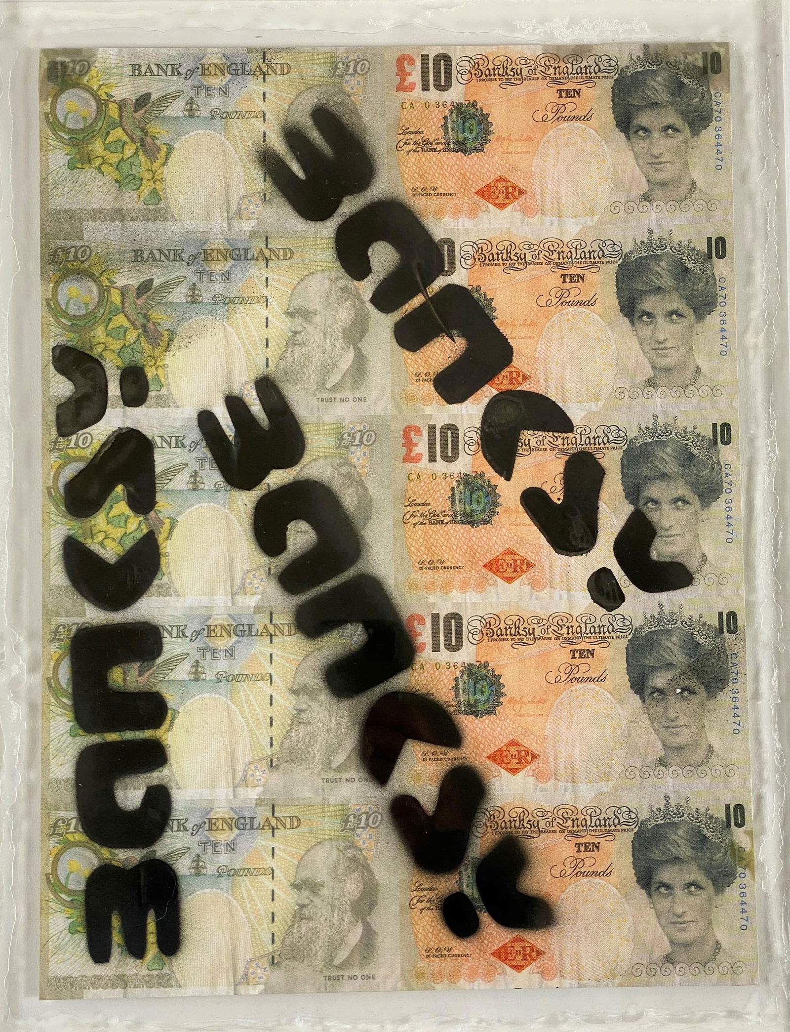 Banksy Tenner Note Sheet with Graffiti (1 of 6)