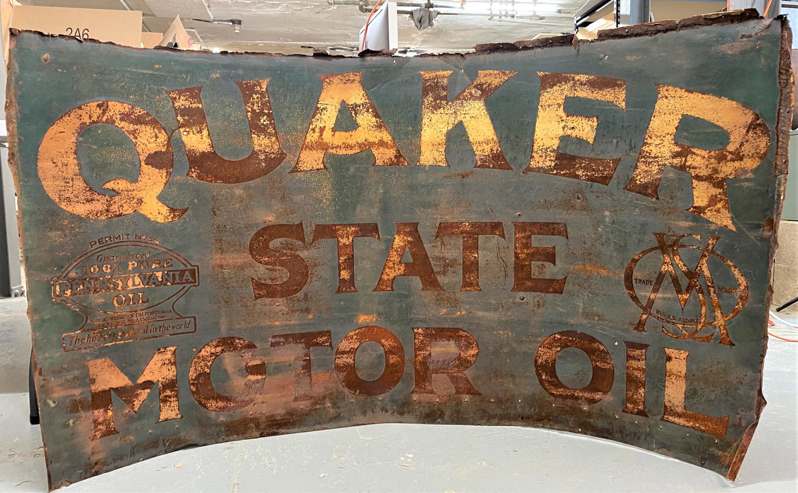 Rare Quaker State Motor Oil Metal Sign: 20th century, a large metal Quaker State Motor Oil sign; 35" x 63". A similar example could not be located.