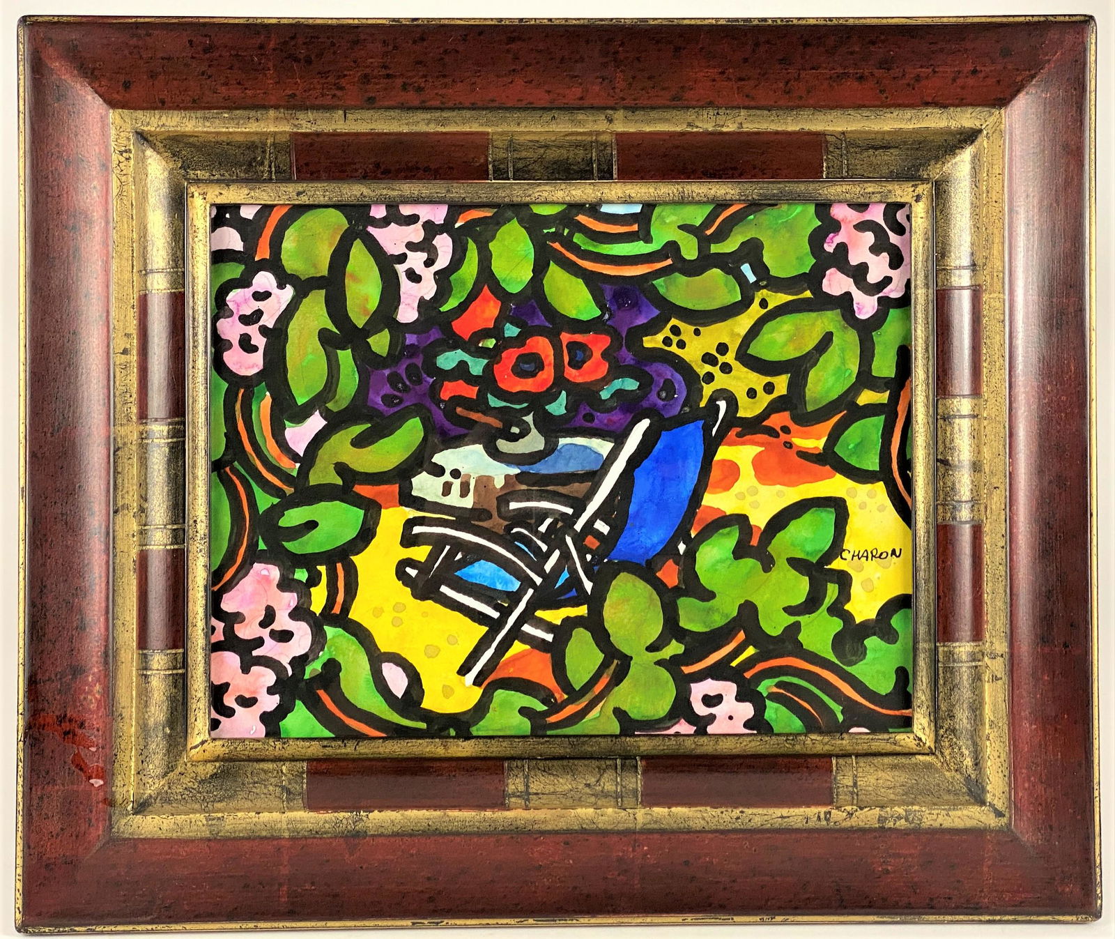 Guy Charon (French, b. 1927), Abstract Landscape: A watercolor and ink on paper, signed l.r., and with gallery label to verso; 9.5" ht. x 12" wd. (sight), 16" ht. x 19" wd.(framed).