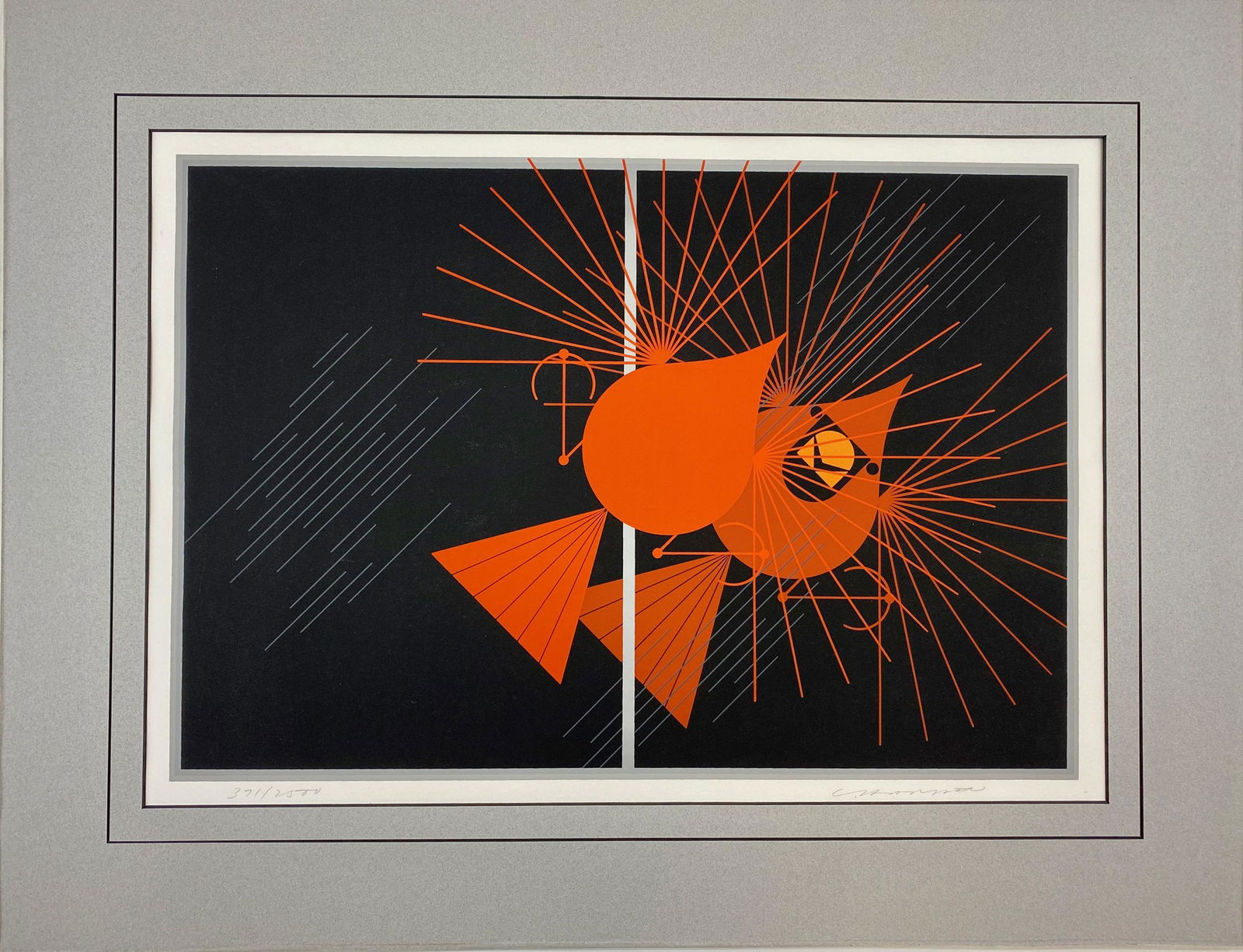 "Seeing Red" Serigraph by Charley Harper: Charlie Harper (American/Cincinnati, 1922-2007). A serigraph on paper, signed and numbered in margin, matted; 13" ht. x 19" wd. (plate size).