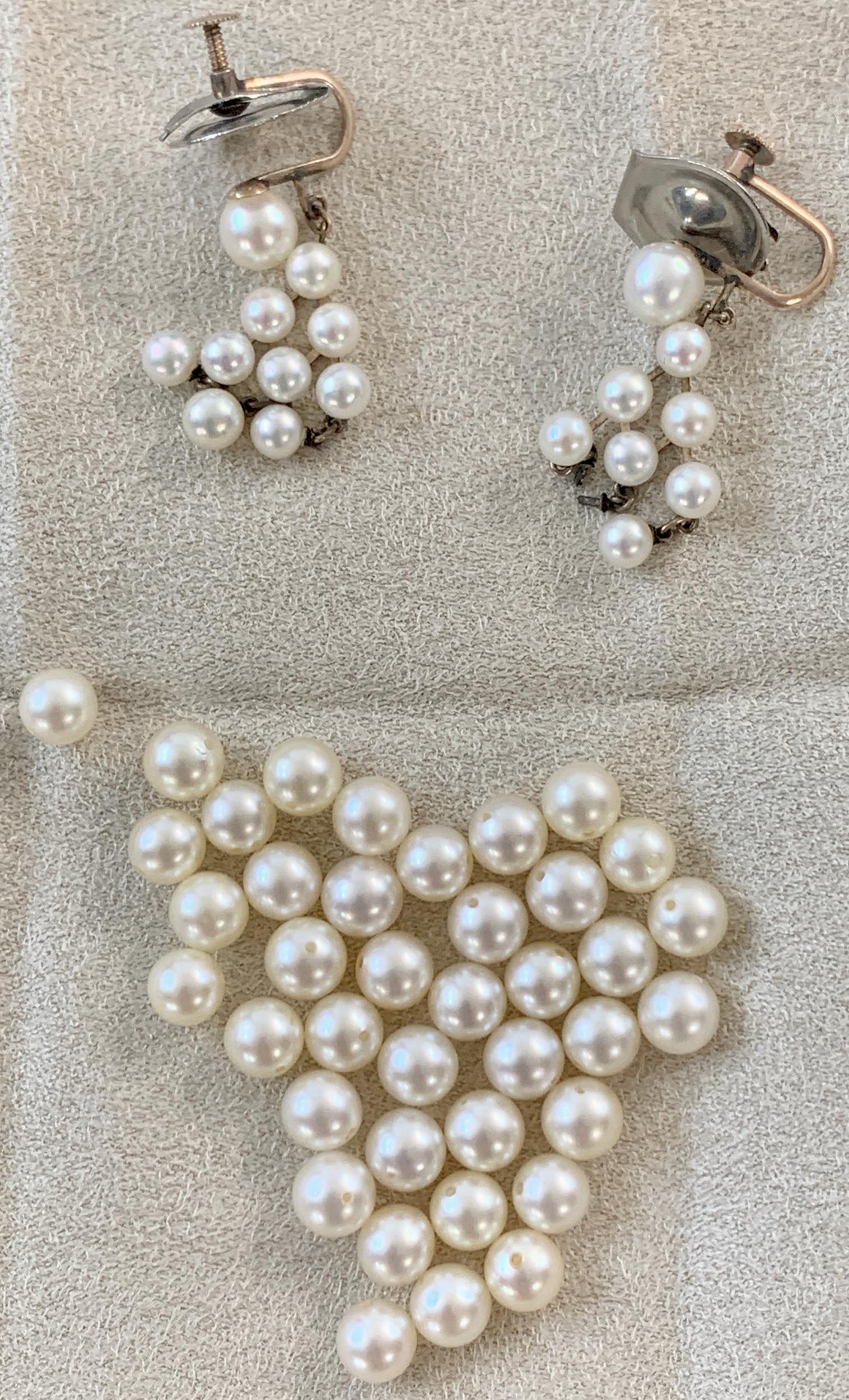 Collection of Loose Mikimoto Pearls and Pair of Pearl: Loose Mikimoto small pearls, likely from a necklace that became detached, as well as a pair of earrings, also in pearls.