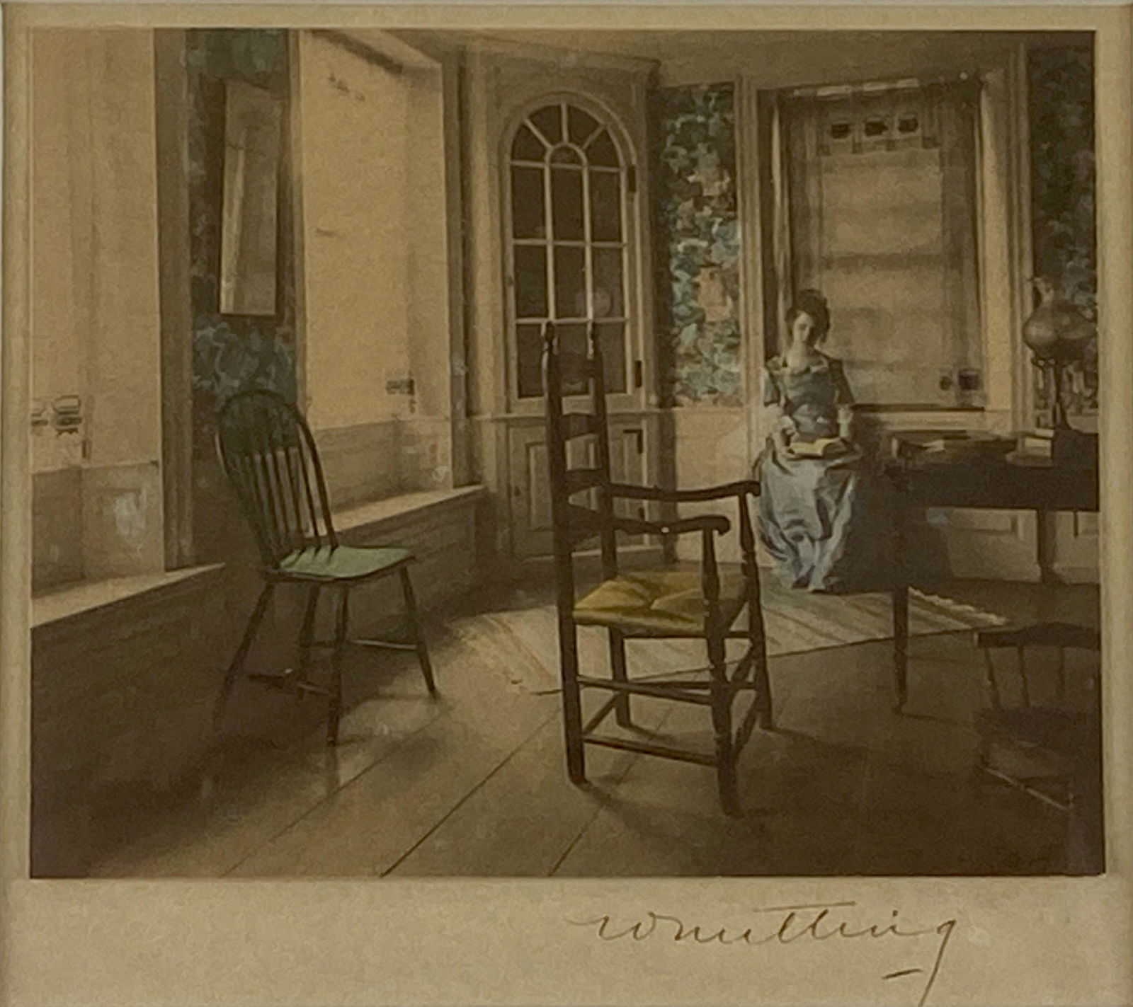 Wallace Nutting (American, 1861-1941), "Untitled: Wallace Nutting (American, 1861-1941), "Untitled Framed, miniature hand-colored image by Nutting, under glass; sight size: 3" ht. x 4" wd.Wallace Nutting (November 17, 1861 â€“ July 19, 1941) was