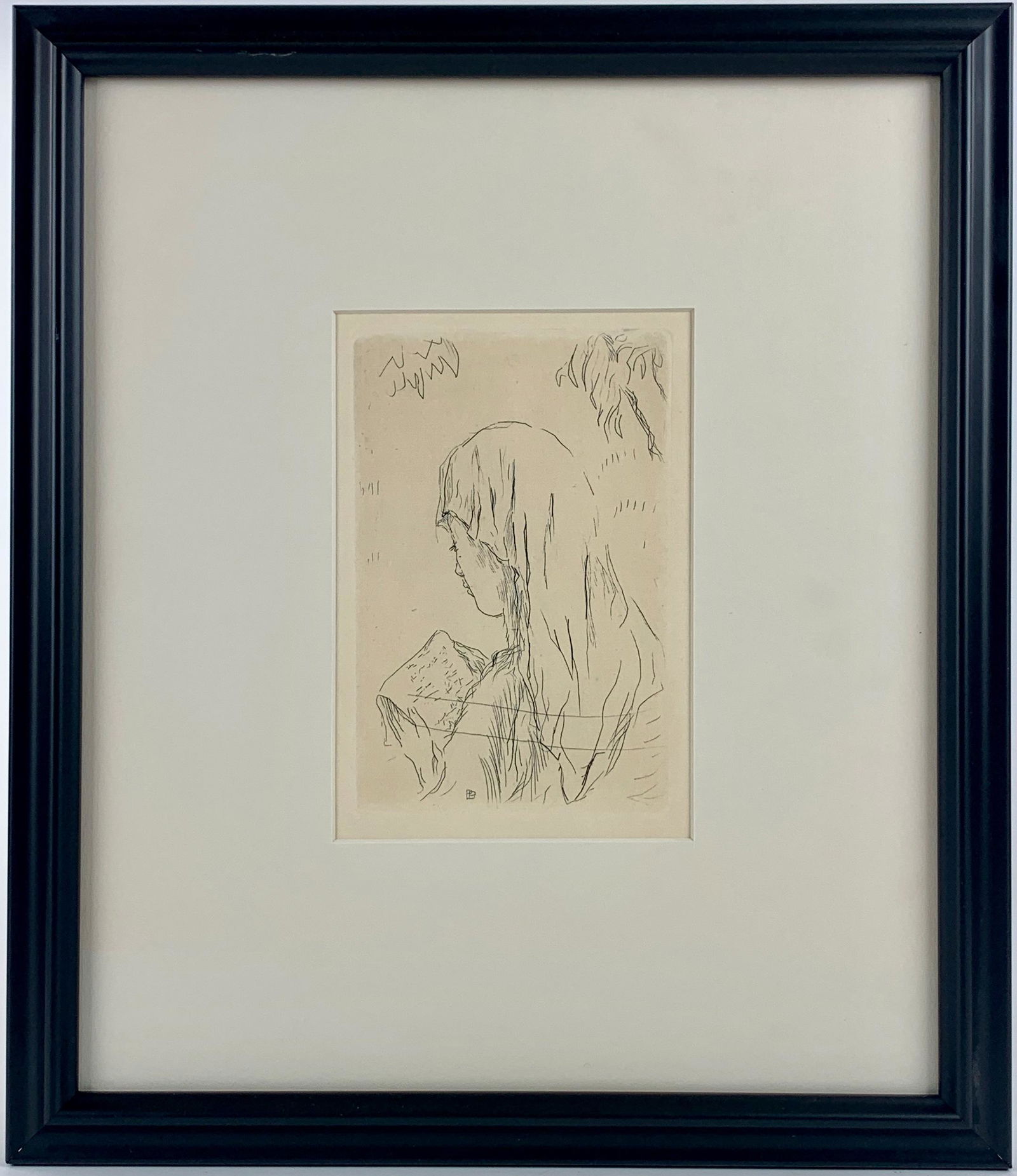 "Jeune Fille Lisant" by Pierre Bonnard: Pierre Bonnard (French, 1867-1947). Etching on paper, initialed in plate, depicting a half length figure; 7.25" x 4.5" (sight), 16.5" x 14" (framed).