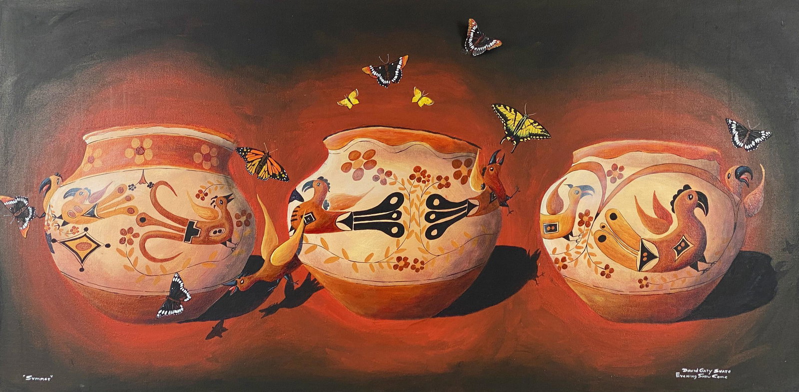 "Evening Snow Come," David Gary Suazo (Taos): David Gary Suazo (Taos, 20th/21st Century), acrylic and mixed media on canvas, signed and titled l.r.; 24" ht. x 48" wd. From the collection of Dr. Gerald and Barbara Theisen, Georgetown, KY.