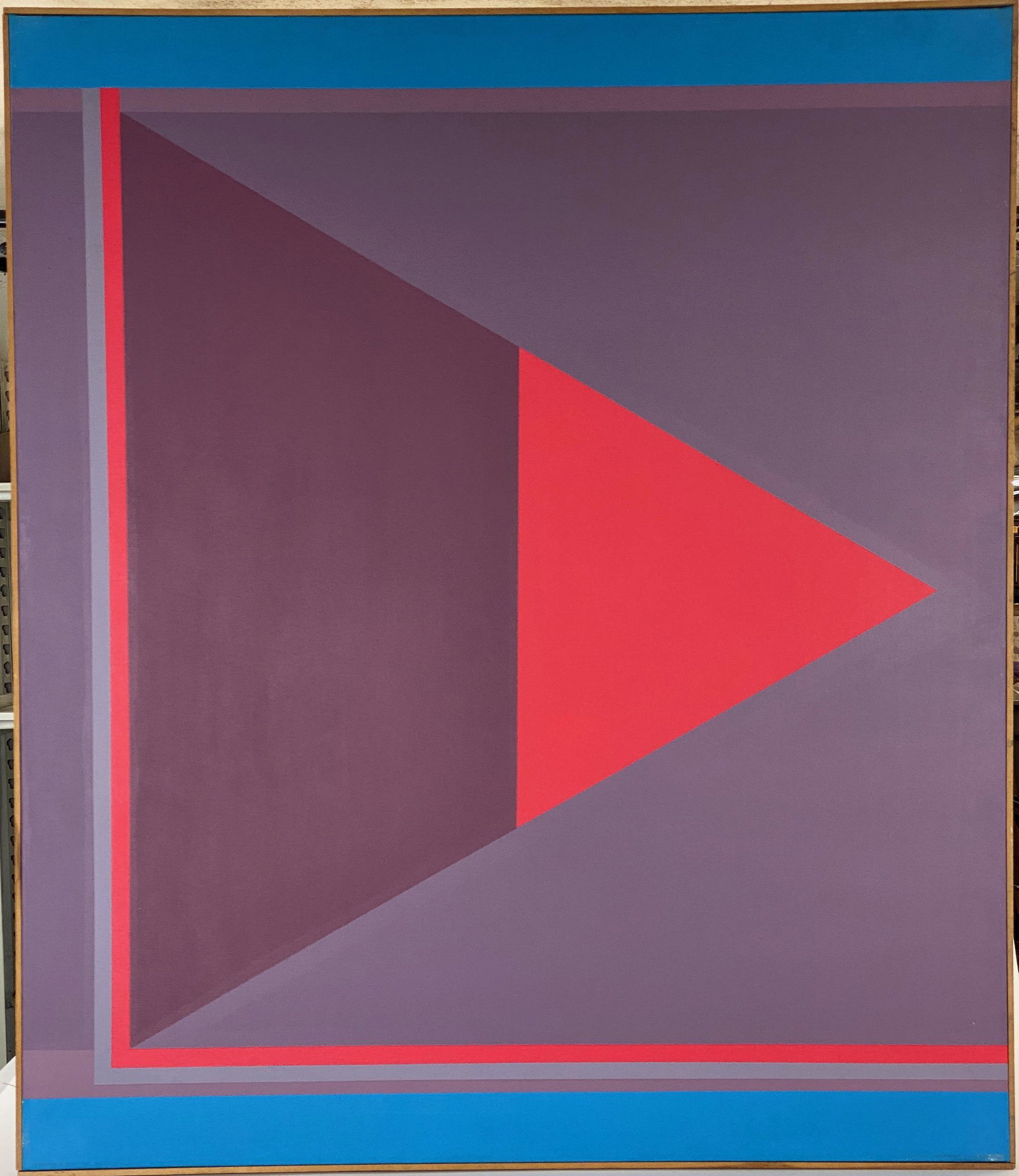 Walter Stomps, Jr. (American), "Triangle B No. 2": Walter Stomps, Jr. (American, 1929-2020), "Triangle B No. 2." Acrylic on canvas from Stomps' Triangle Series, executed in the artist's geometric style, with exacting precision and exploration of color