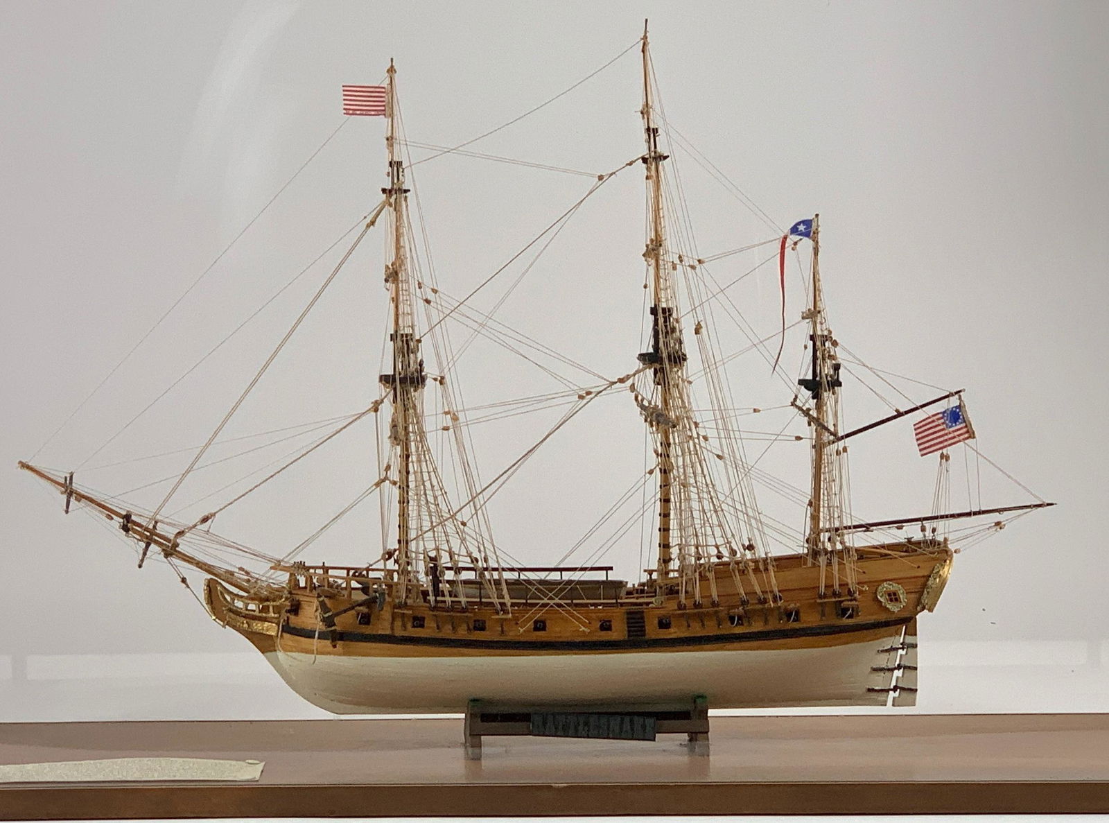 The Rattlesnake Sailing Vessel, Model Ship: NOTE: Due to its fragile condition, buyer must arrange transportation for this ship model. Pick-up is strongly recommended. A mid-20th century
