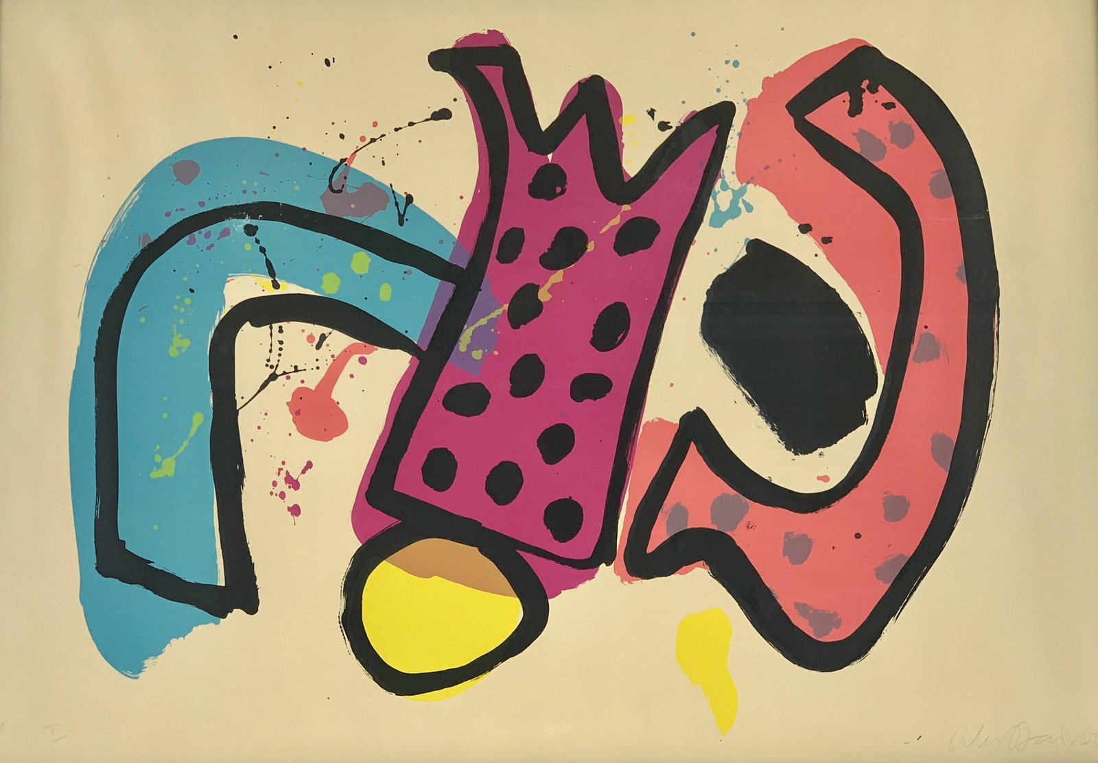 Lithograph by Alan Davie (American, 1920-2014): Lithograph in colors, signed and dated l.r., numbered 16/75 l.l. 24.5" x 35" (sight), 26" x 37" (framed). From the Estate of Harold and Miriam Prigozen, Dayton, OH.