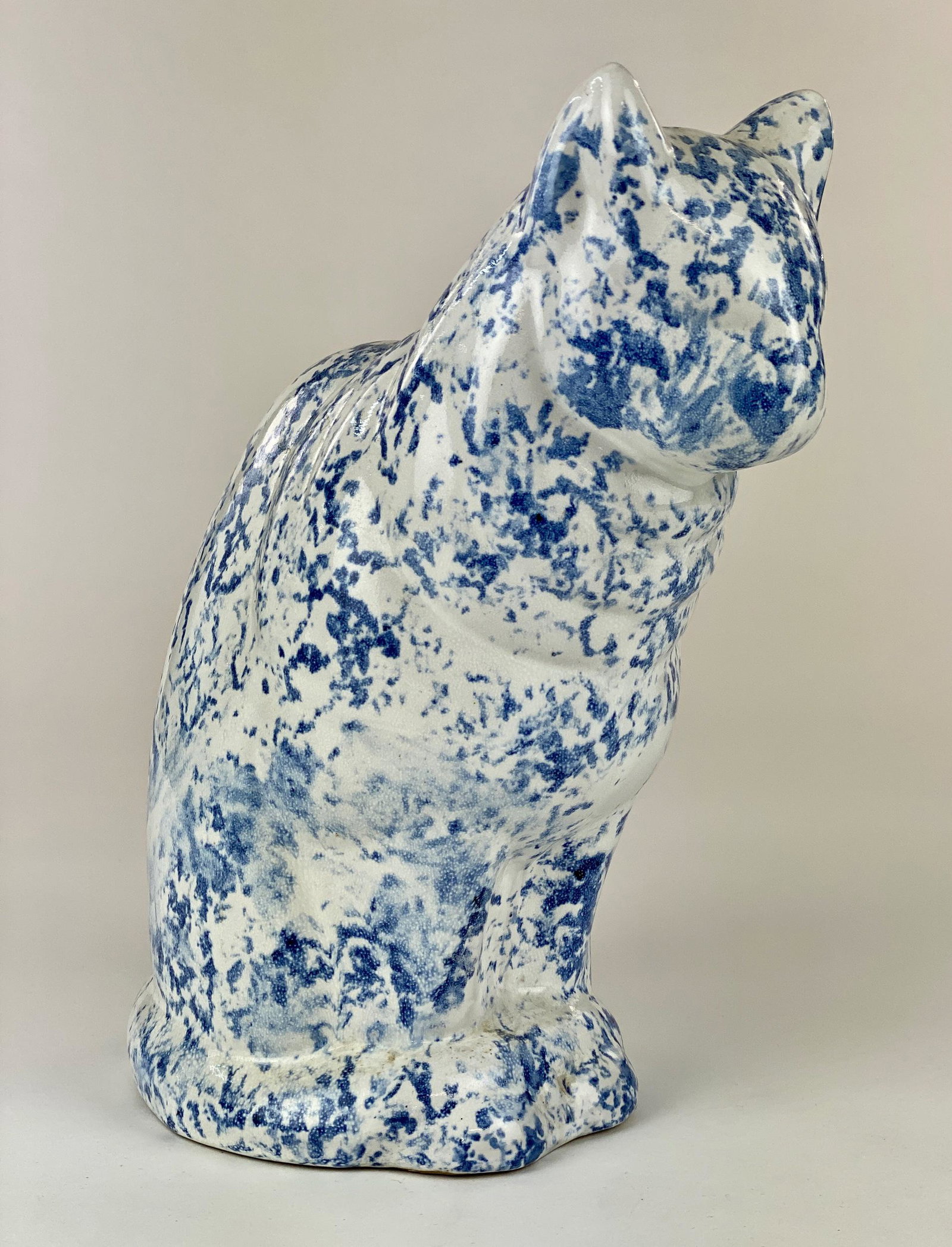 Spatterware Ironstone Cat: A blue spatterware cat; ht. 11.75". From the Estate of Harold and Miriam Prigozen, Dayton, OH.