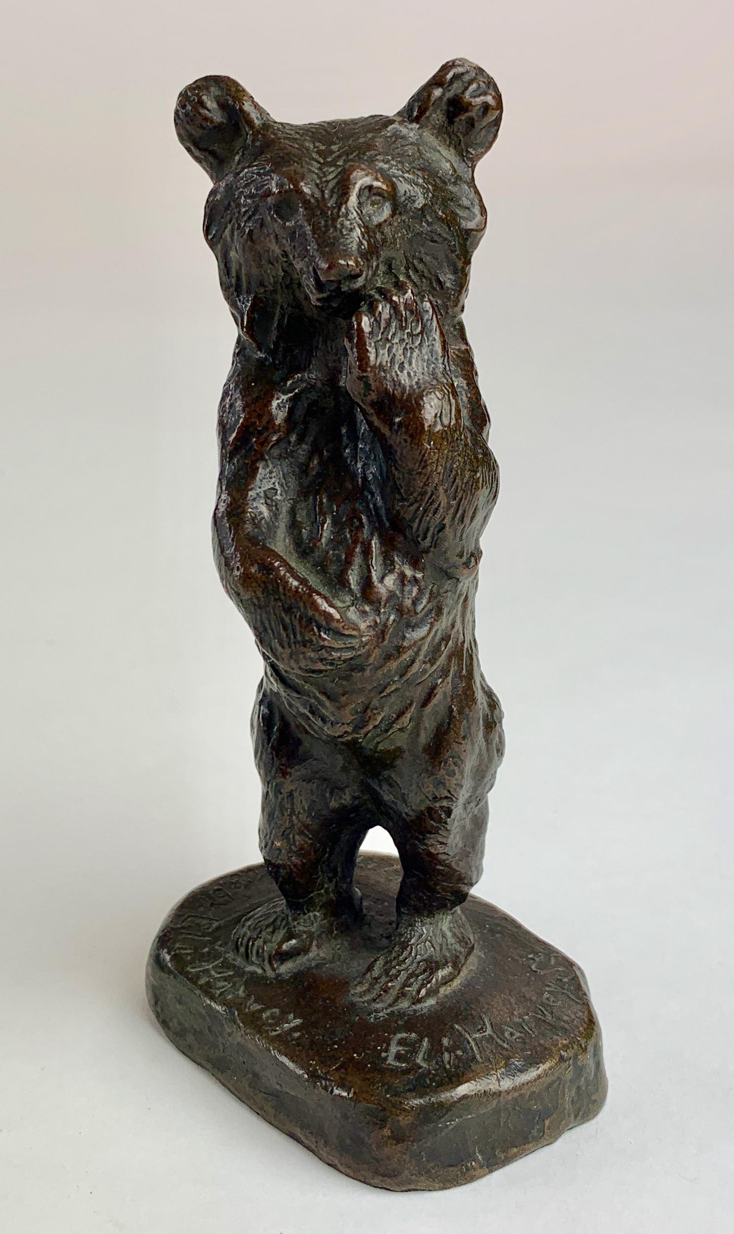 Bronze of Standing Bear by Eli Harvey: Eli Harvey (American, 1860-1957). A bronze sculpture of a bear standing. Signed at base, along with "Copyright 1908 by Eli Harvey" inscribed, and with a foundry stamp "S. Klaber & Co., Founders, N.Y";