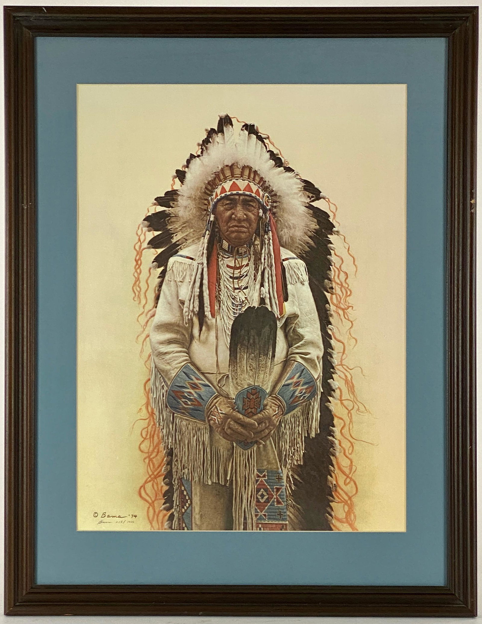 James Bama Offset Lithograph Portrait: An offset lithograph by James Bama (American, b. 1926), signed and numbered l.l. 22.75" x 16.5" (sight), 30.5" x 24" (framed).