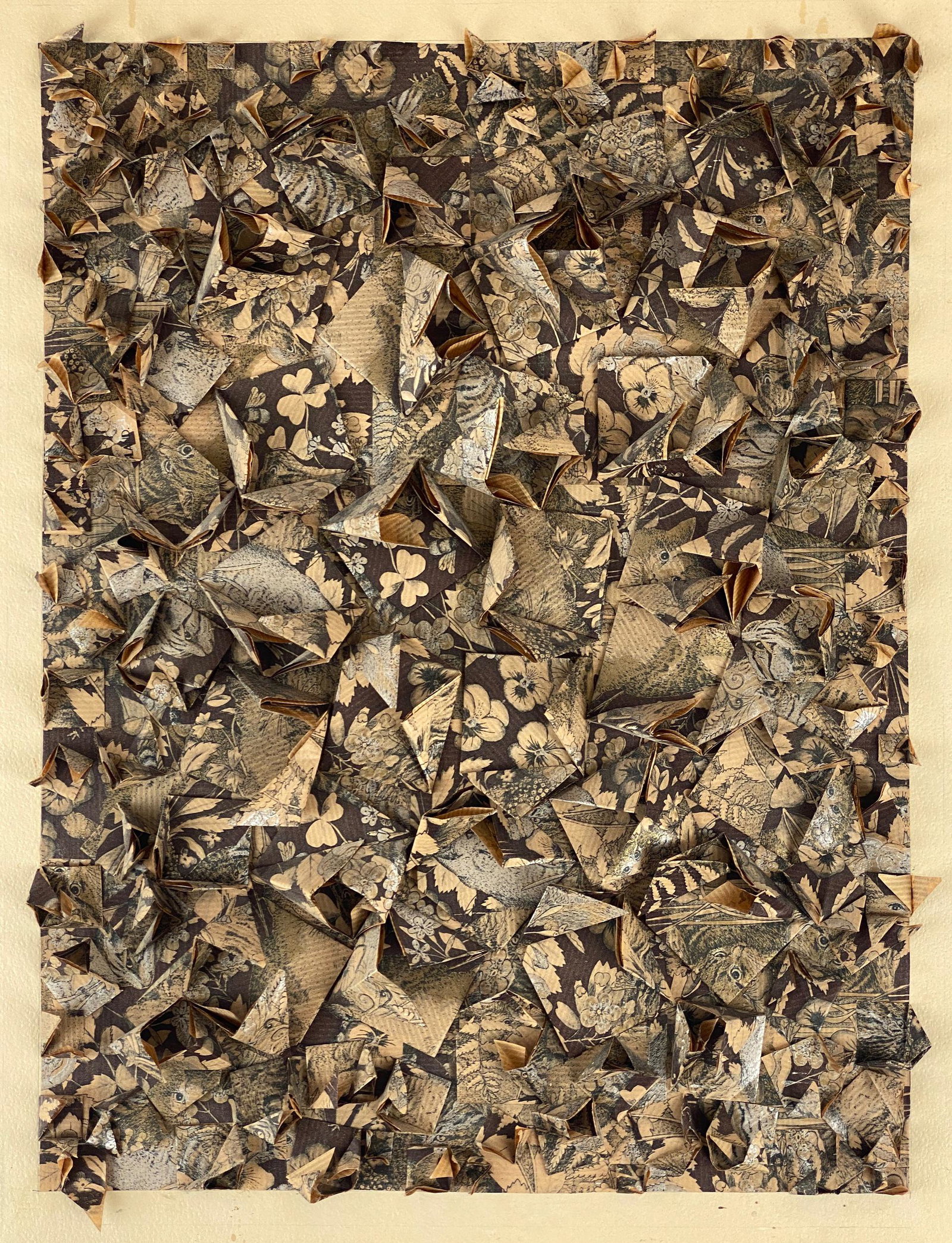 Three Paper Collages by Miriam Peck: Including one large example with artist's label to verso, and a pair of smaller examples. Largest 31" x 24" (framed).
