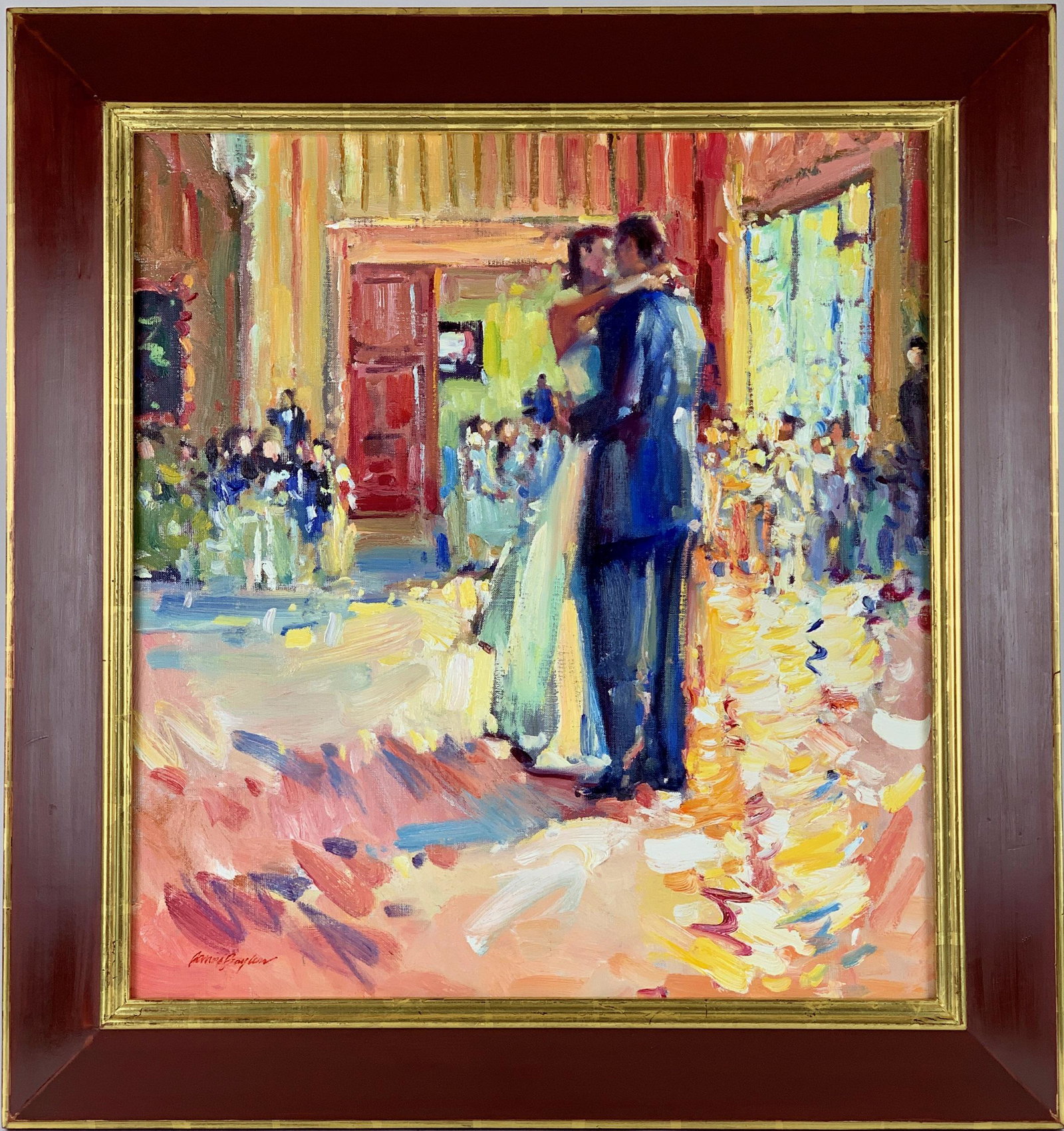 "First Dance" by Daniel Bayless: Oil on canvas, signed l.l. abnd with artist's copyright stamp/inscription to verso; 25.5" x 23.5" (sight), 33.5" x 31.5" (framed).