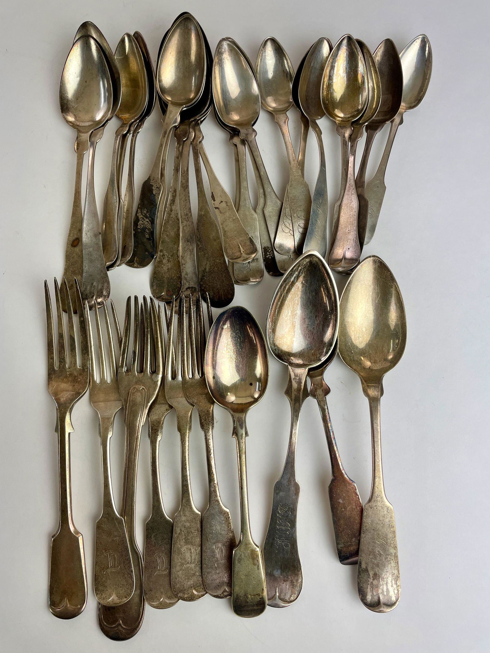 Large gathering of coin silver flatware (1 of 4)