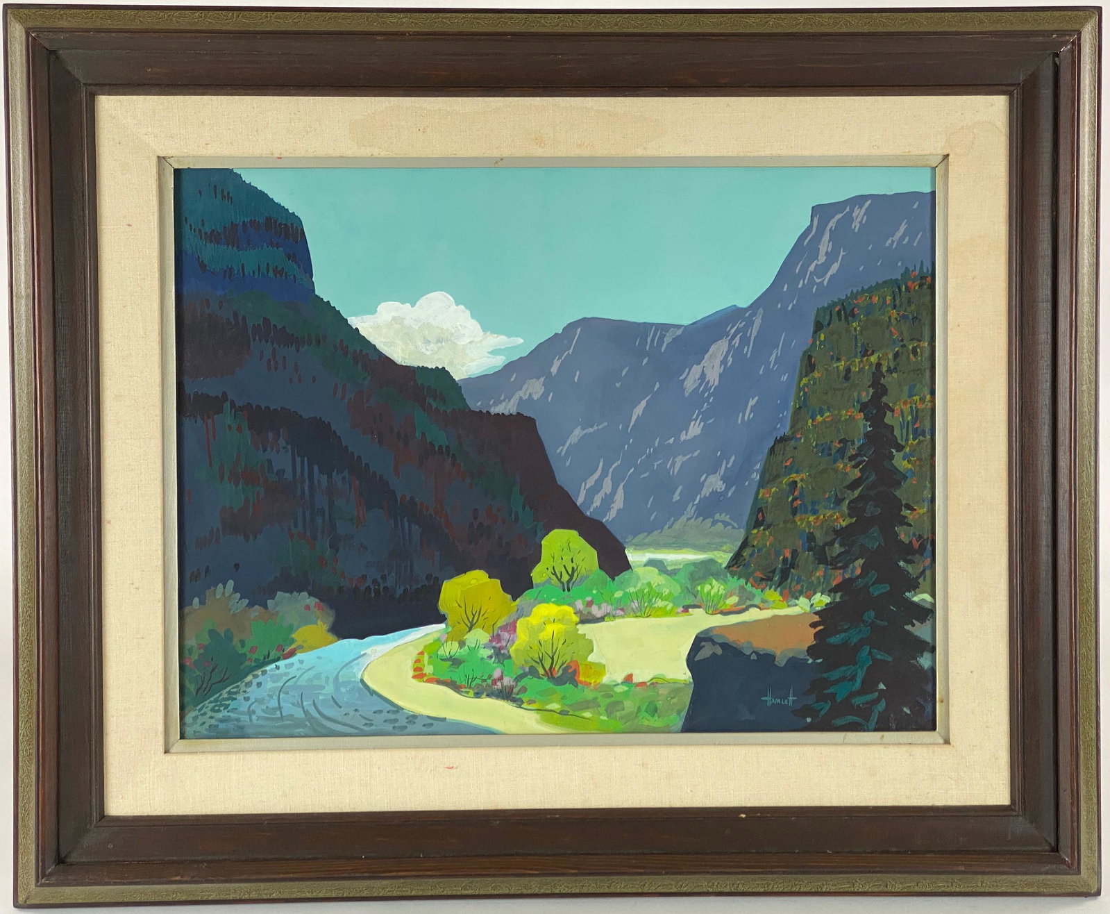 "Canyon, New Mexico" by Dale Hamlett: A watercolor on paper by Dale Hamlett (American, 20th century), depicting the base of a canyon. 18.5" x 23.5" (sight), 27.5" x 33.5" (framed).
