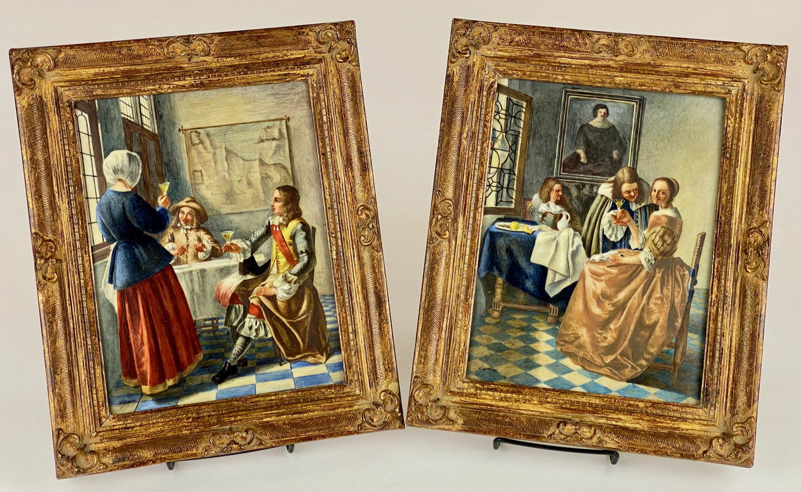 Pair of Continental Plaque Paintings, W. Gravey (1 of 7)