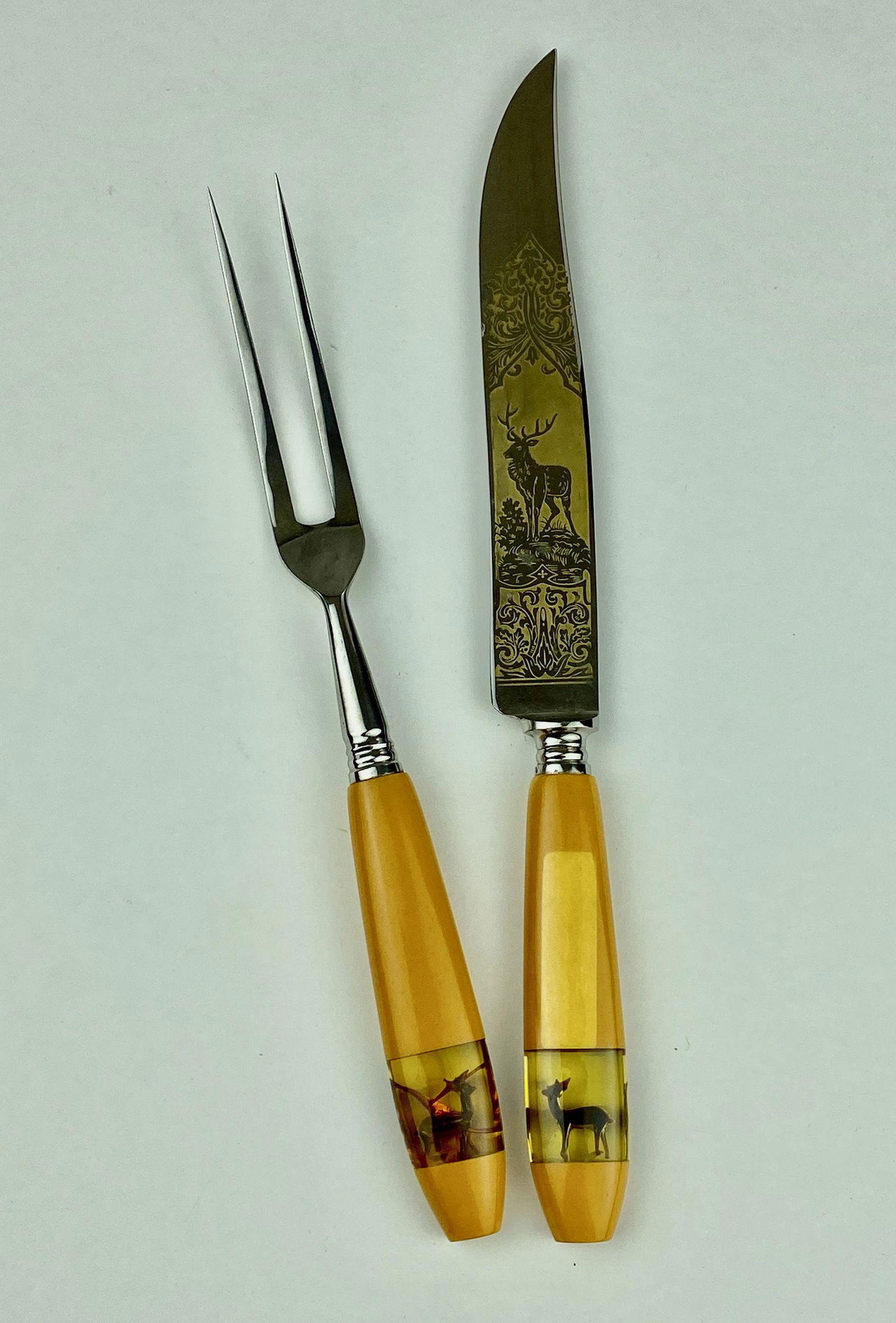 German Solingen Box Carving Set, Amber Handles (1 of 6)