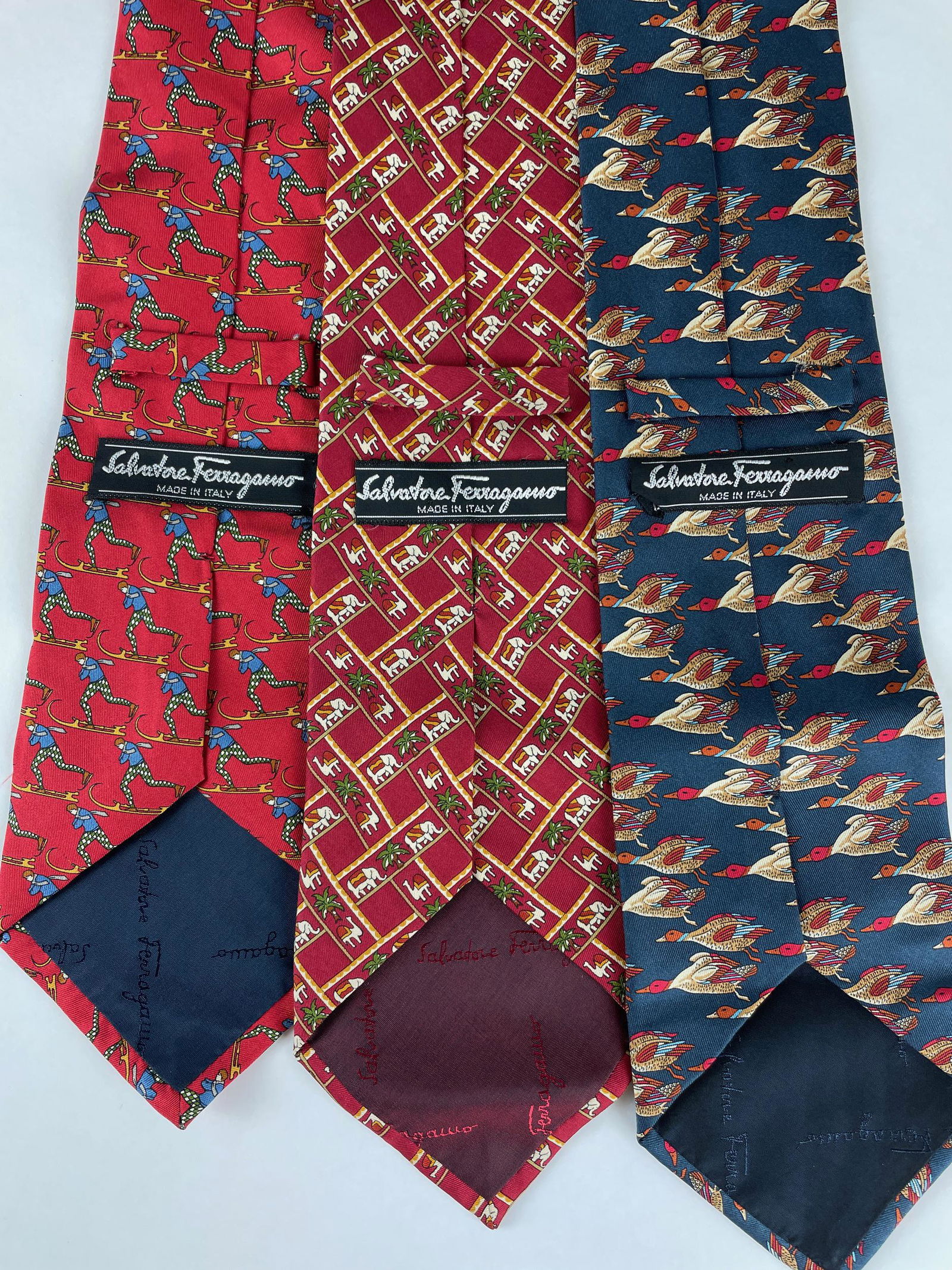 Designer Salvatore Ferragamo Neck Ties: 3 Salvatore Ferragamo neck ties, made in Italy.