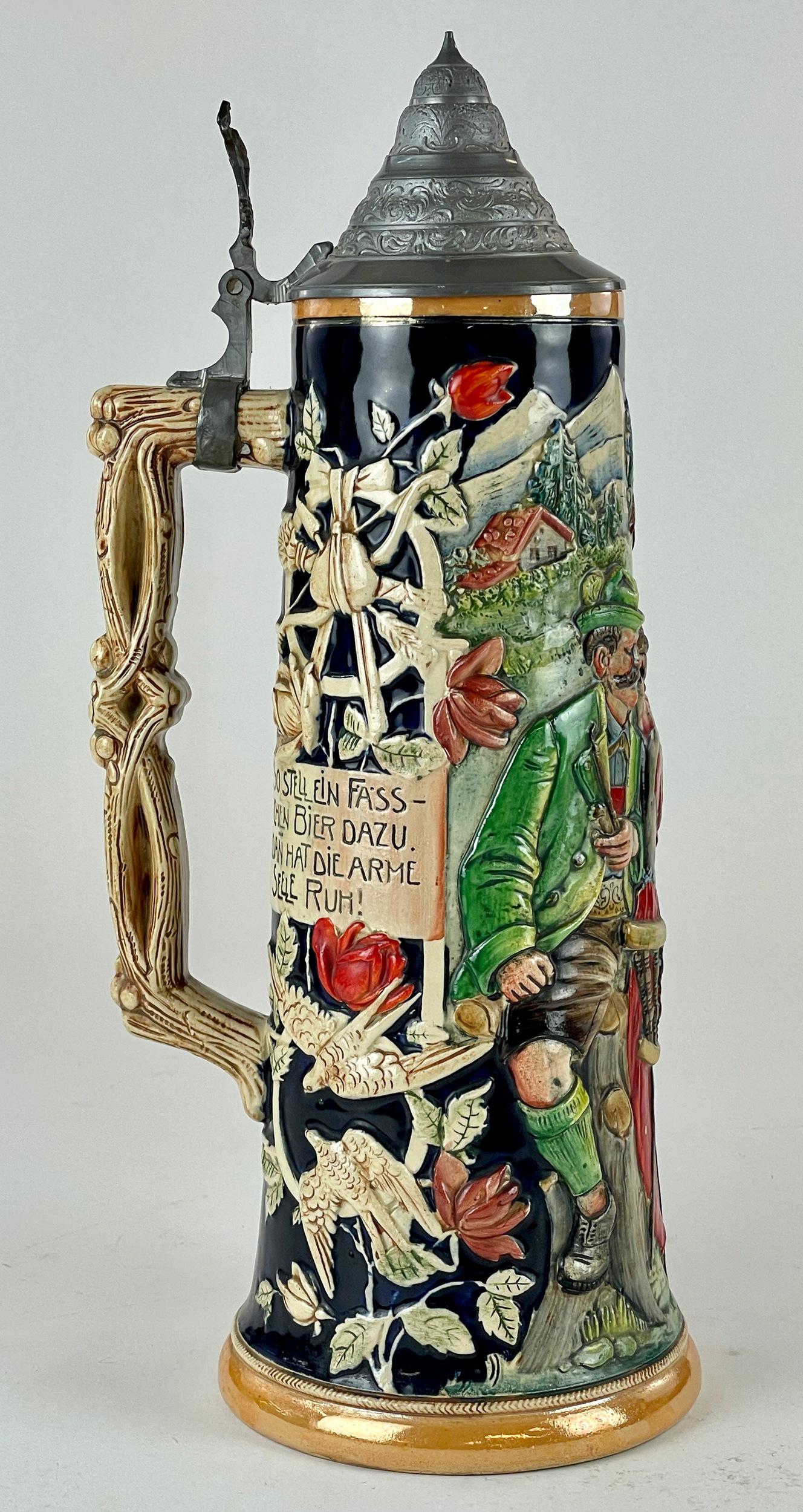 Large 1.5 Liter Polychromed German Stein (1 of 7)