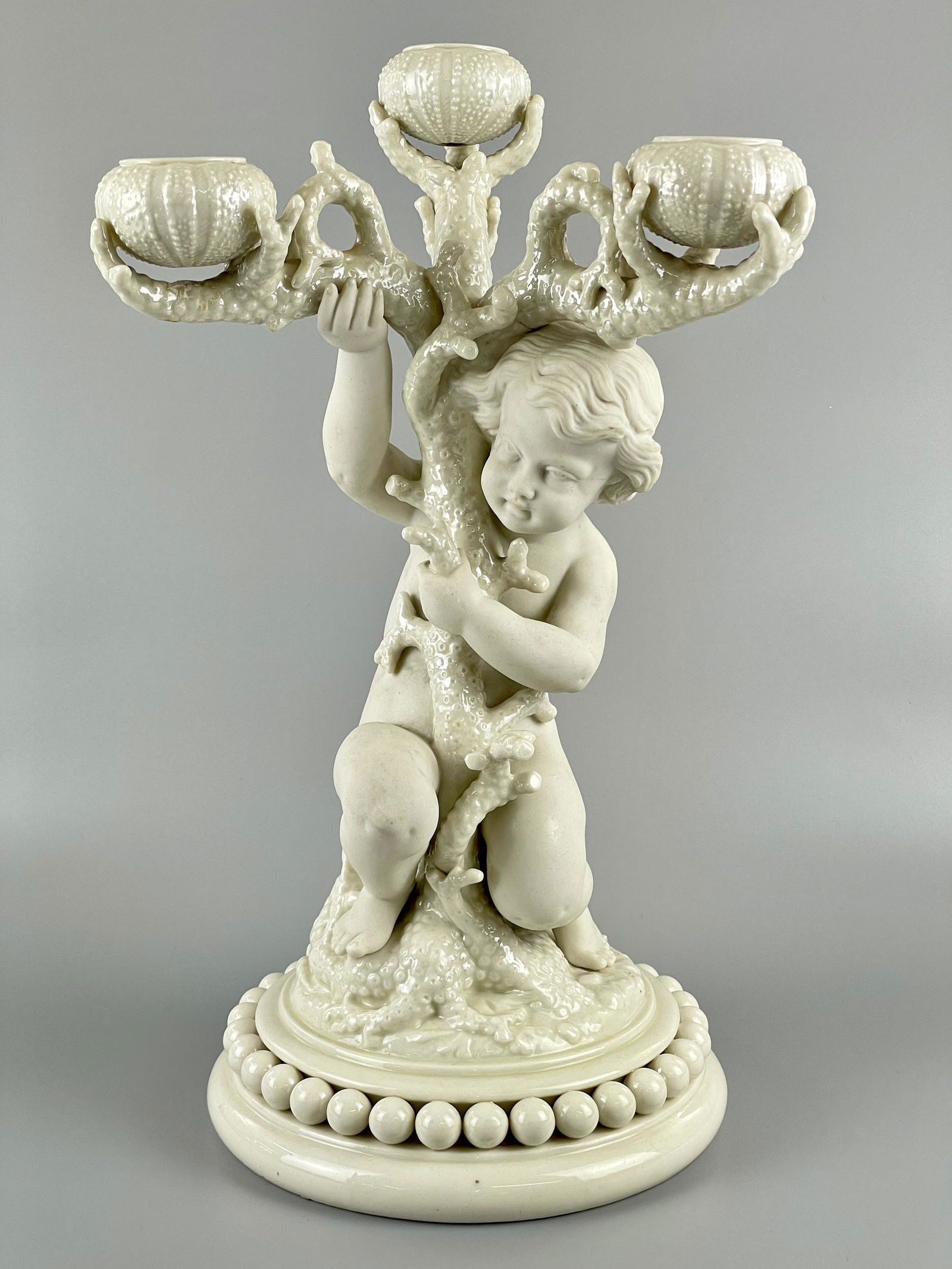 Irish Belleek Cupid Candelabra on Pedestal (1 of 8)