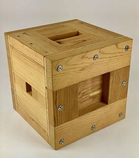 Richard Artschwager Untitled Crate, Artist Proof: Untitled, signed and dated '96, inscribed A.P. 3/11. A constructivist crate, wood and screws. 10" x 10" x 10".