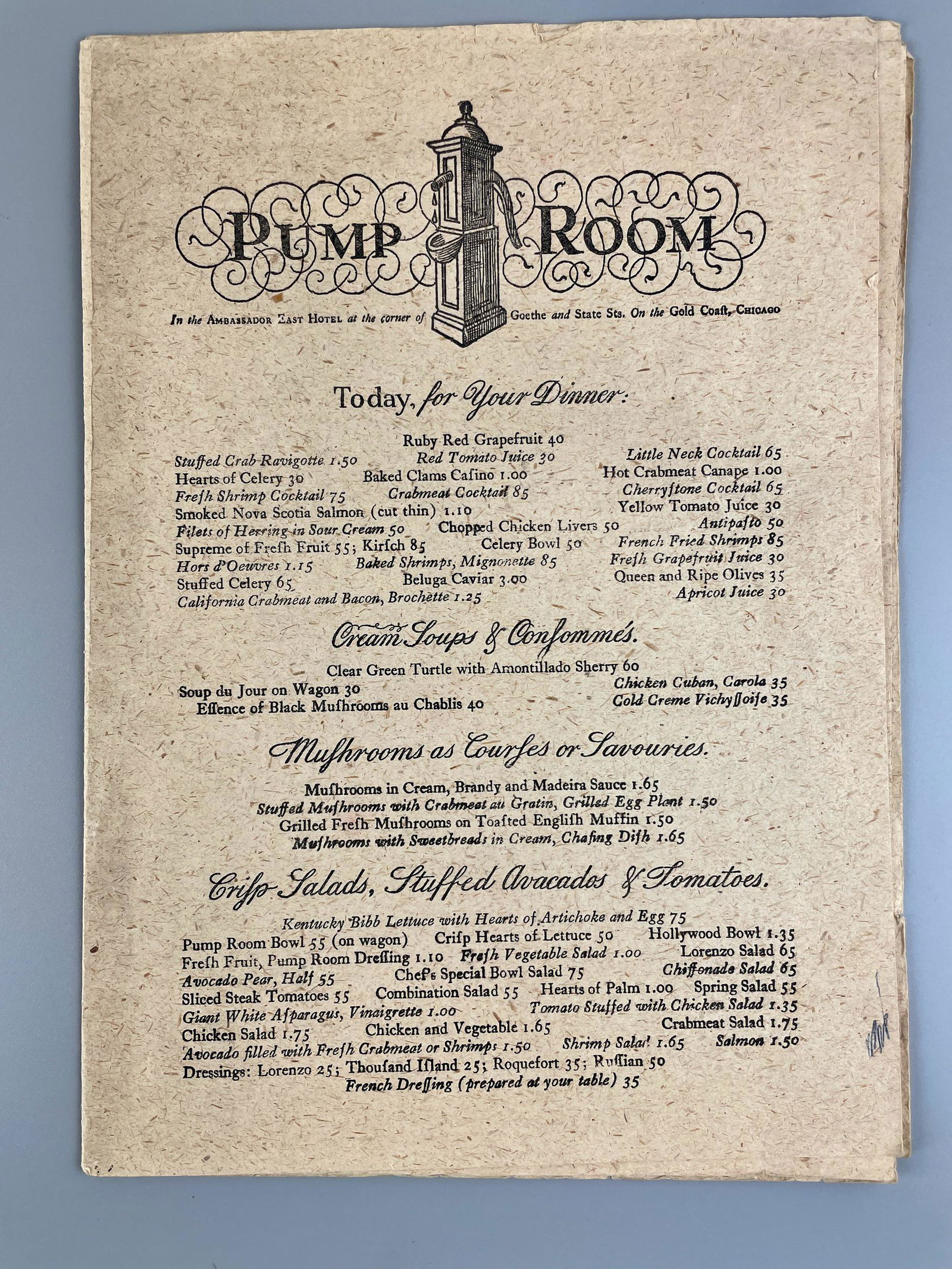 Pump Room, Chicago 1940's Menu (1 of 5)