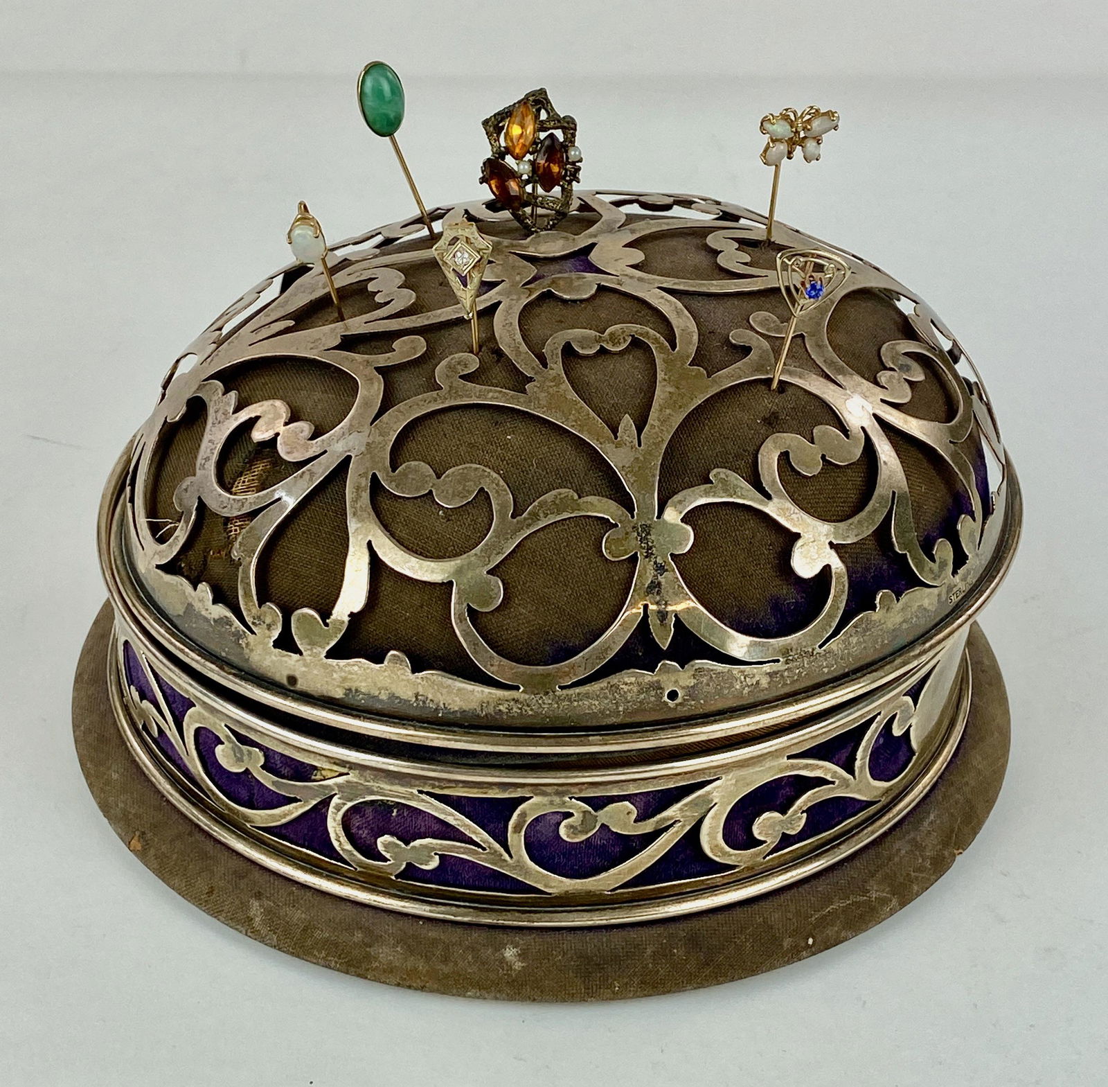 Sterling Overlay Pin Cushion with Pins (1 of 4)