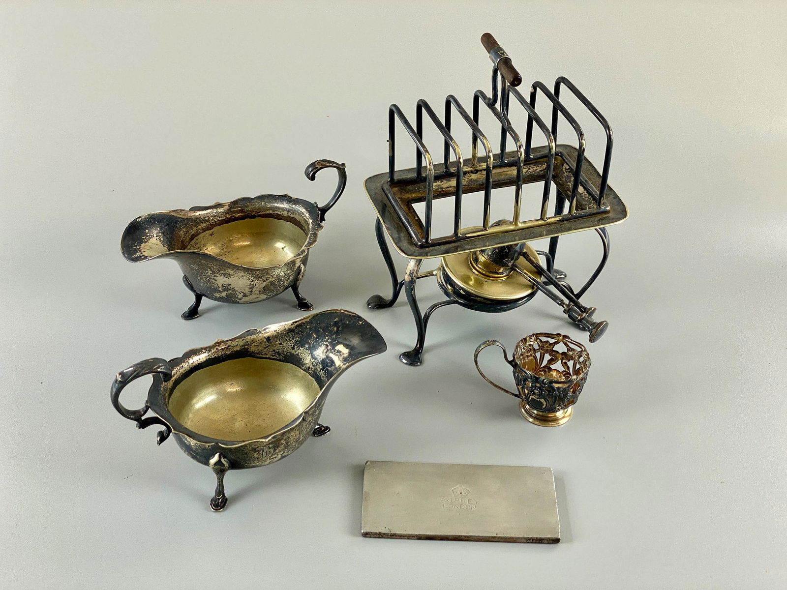 Silver Plate Creamers and Toast Rack, Sterling Cup (1 of 6)