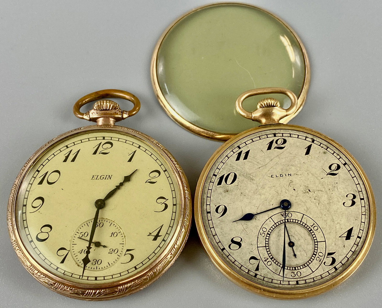 Pair of Antique Elgin Gold Filled Pocket Watches: Pair of Antique Elgin Gold Filled Pocket Watches. A selection from the estate of the late Charles Cotterill, avid collector and former